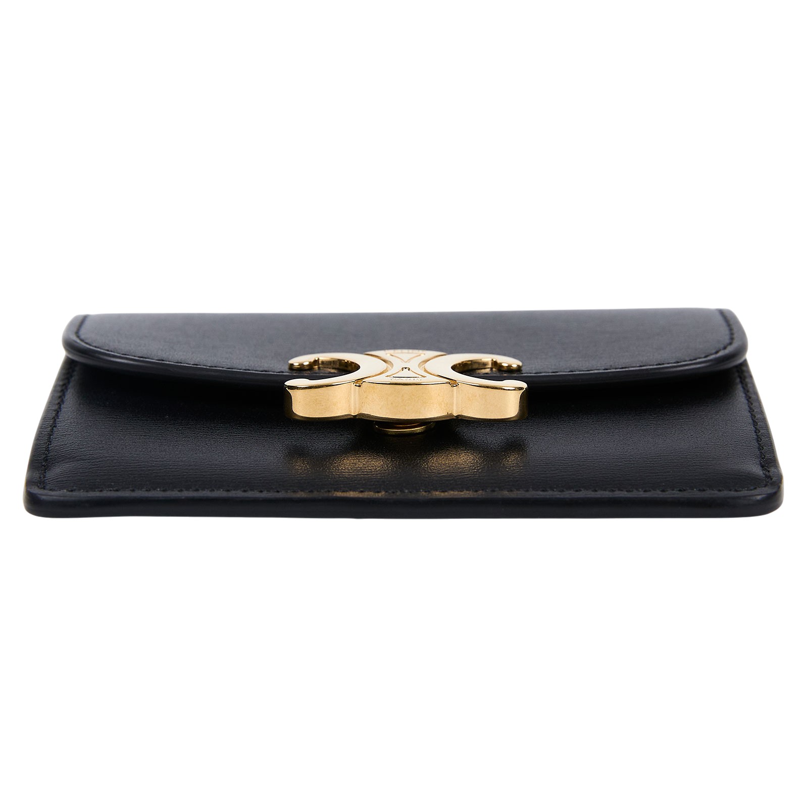 思琳 CELINE Triomphe 翻蓋卡包 10I583DPV 黑金凱旋卡夾 原廠盒子/防塵袋