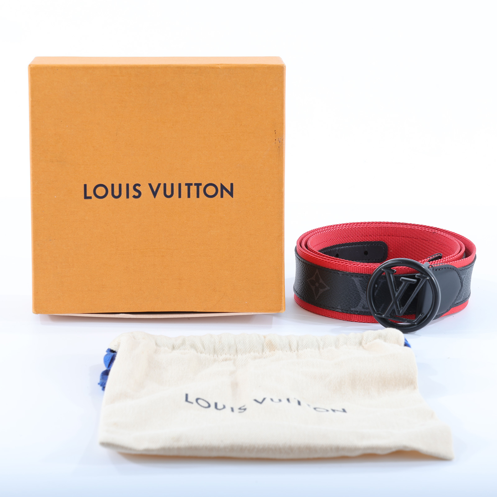 路易威登 LOUIS VUITTON Circle 40mm 皮帶 M0131S 紅黑LOGO皮帶#100 原廠盒子/防塵袋