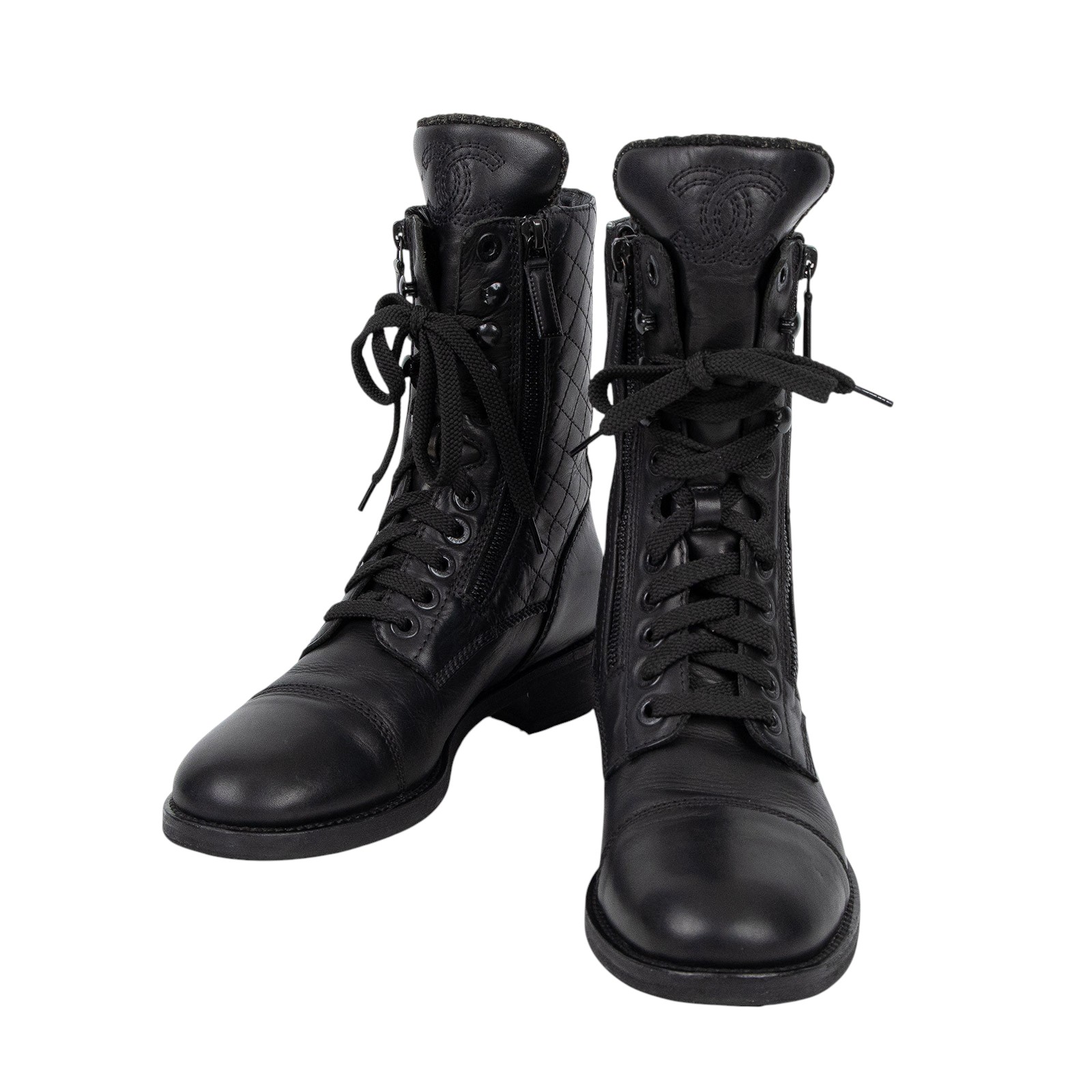 香奈兒 CHANEL 戰鬥靴 G29324_385 黑牛毛尼短靴#38.5 無附屬品