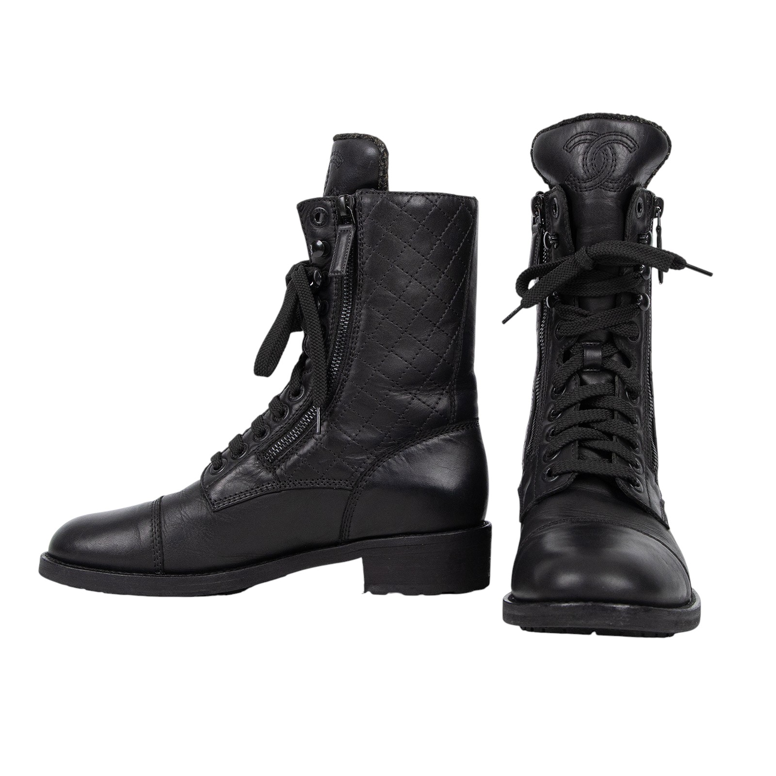 香奈兒 CHANEL 戰鬥靴 G29324_385 黑牛毛尼短靴#38.5 無附屬品