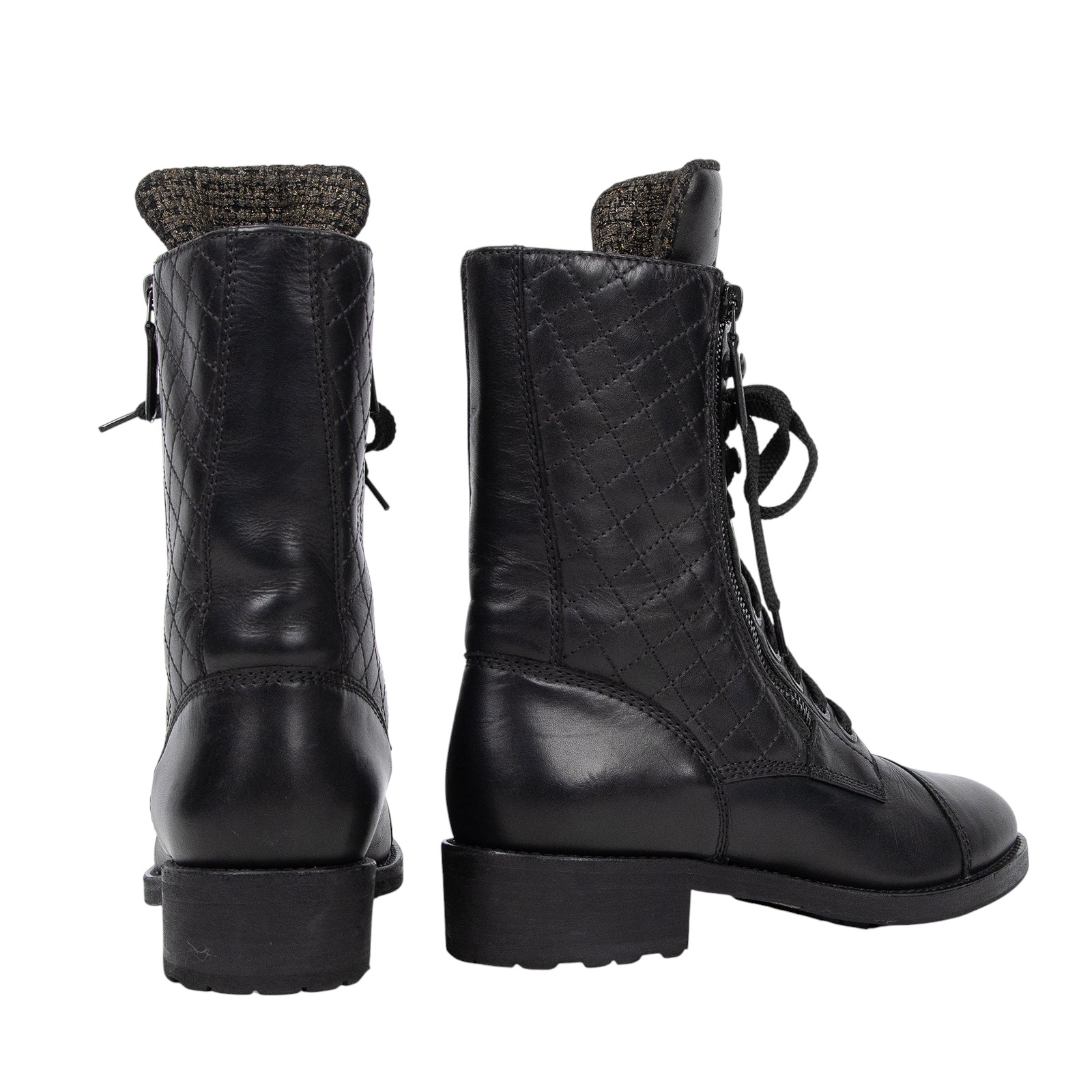 香奈兒 CHANEL 戰鬥靴 G29324_385 黑牛毛尼短靴#38.5 無附屬品