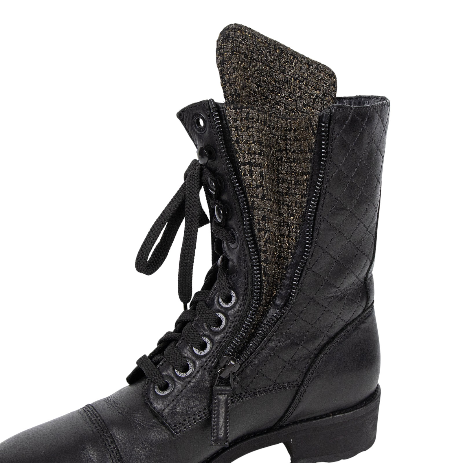 香奈兒 CHANEL 戰鬥靴 G29324_385 黑牛毛尼短靴#38.5 無附屬品