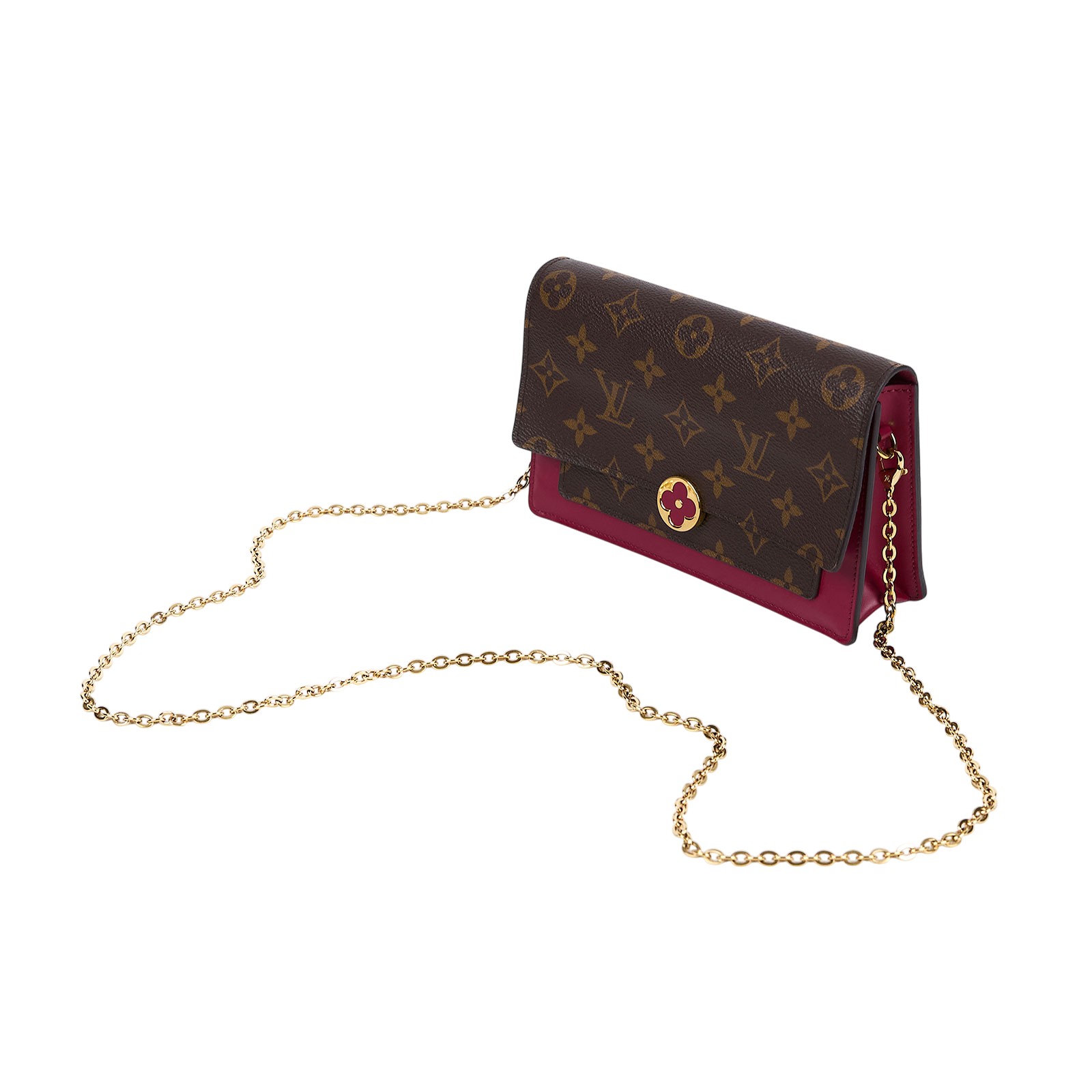 路易威登 LOUIS VUITTON Flore 肩背包 桃紅色 M69578 晶片款 原花拚桃紅FLORE掀蓋肩背包 原廠盒子/防塵袋/背帶/購買證明