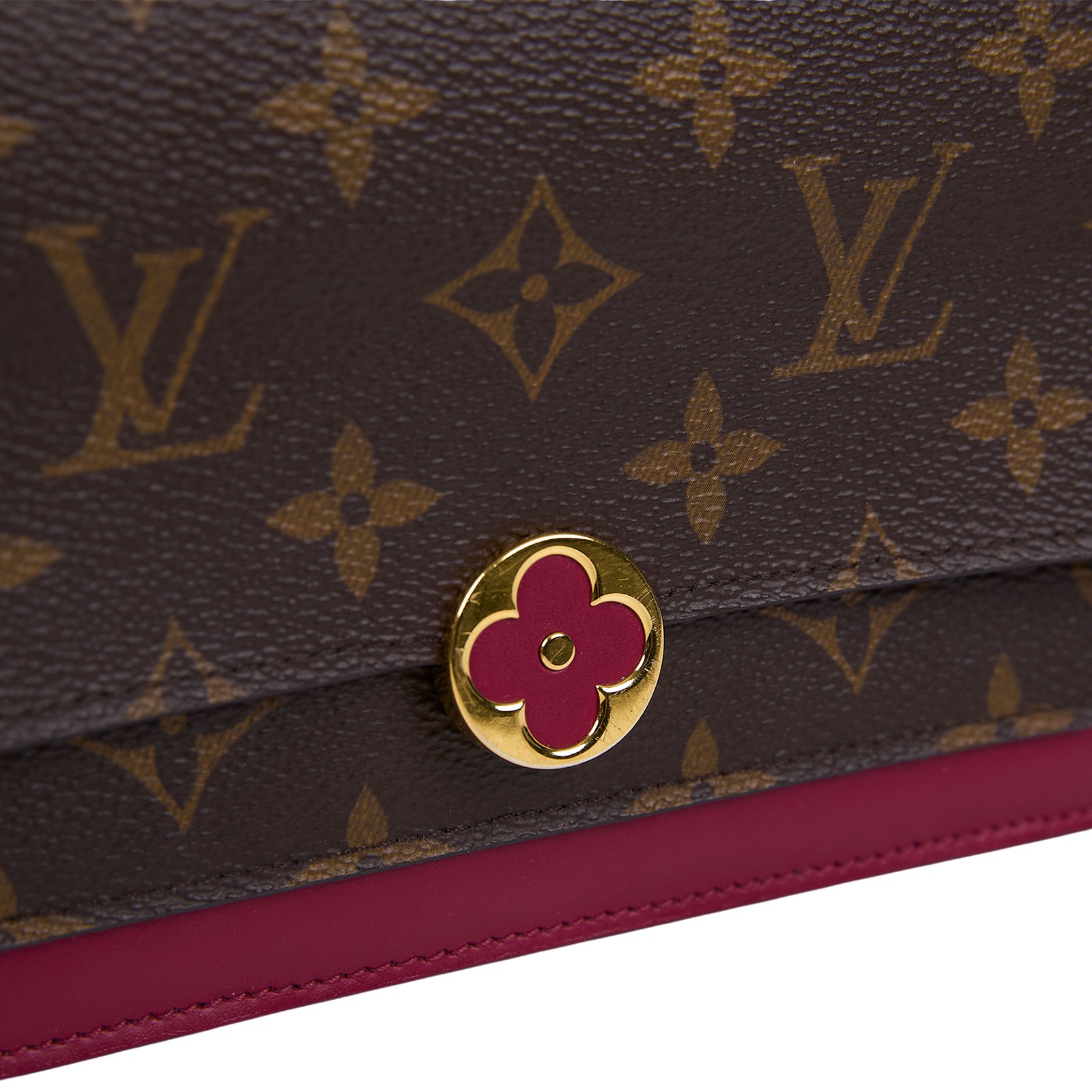路易威登 LOUIS VUITTON Flore 肩背包 桃紅色 M69578 晶片款 原花拚桃紅FLORE掀蓋肩背包 原廠盒子/防塵袋/背帶/購買證明