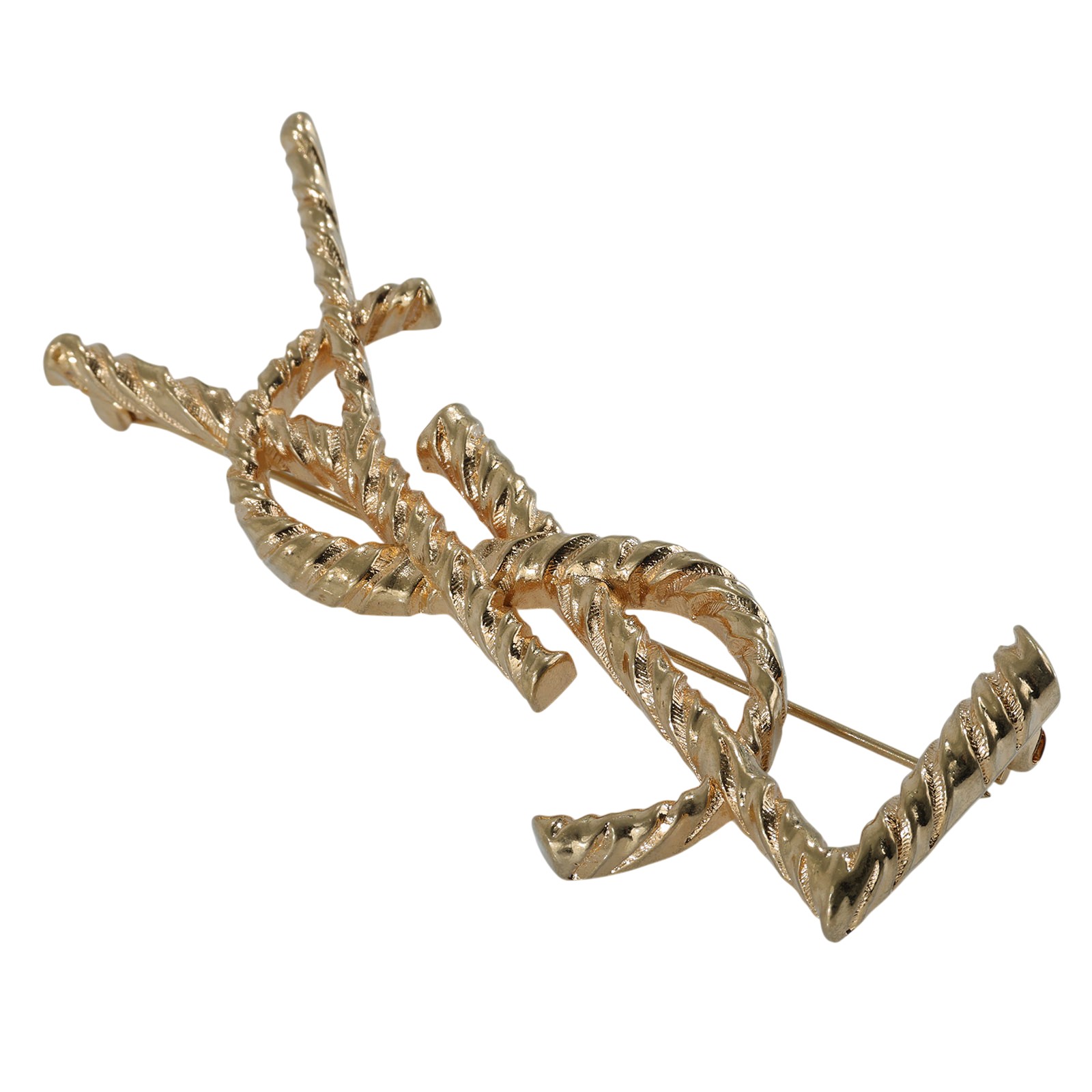 聖羅蘭 YSL SAINT LAURENT Paris Opium YSL 扭紋金屬胸針 652410Y1500 金色YSL胸針 原廠盒子/防塵袋/購買證明