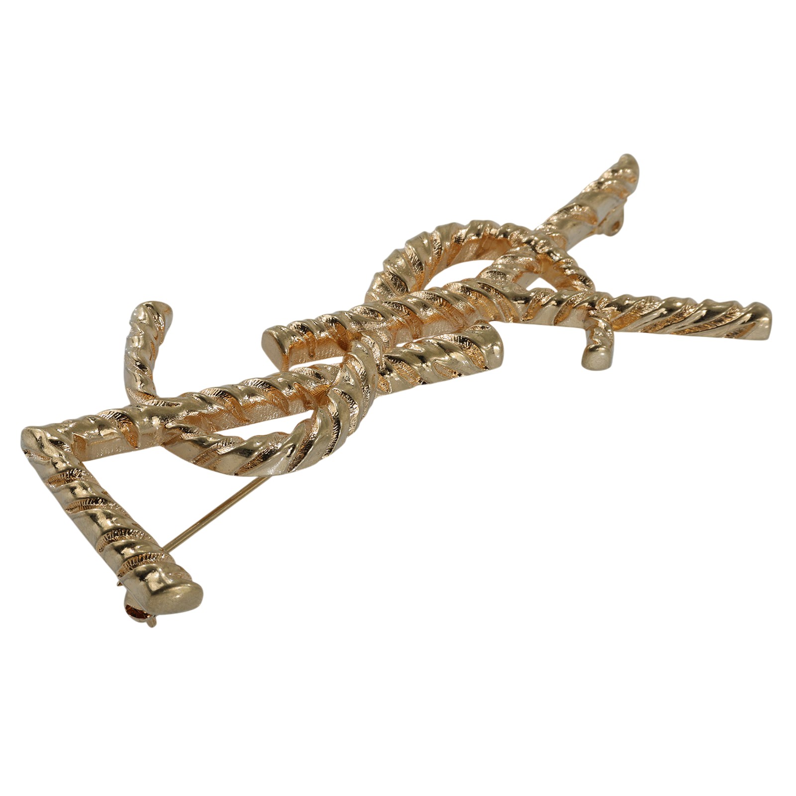 聖羅蘭 YSL SAINT LAURENT Paris Opium YSL 扭紋金屬胸針 652410Y1500 金色YSL胸針 原廠盒子/防塵袋/購買證明