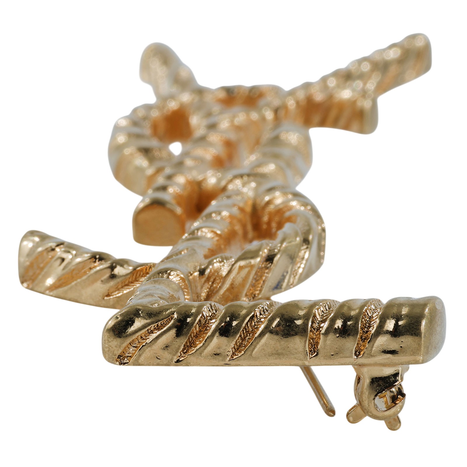 聖羅蘭 YSL SAINT LAURENT Paris Opium YSL 扭紋金屬胸針 652410Y1500 金色YSL胸針 原廠盒子/防塵袋/購買證明