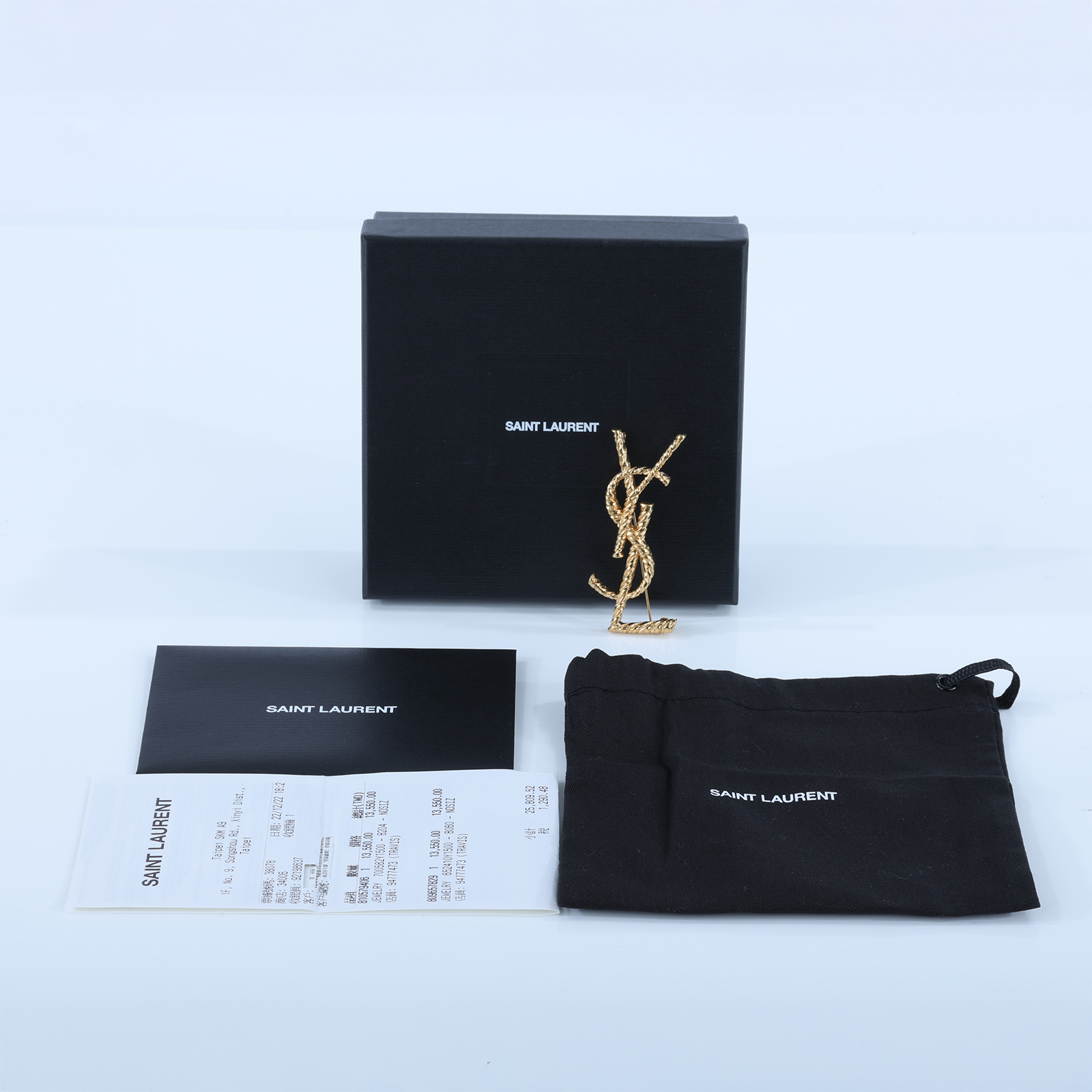 聖羅蘭 YSL SAINT LAURENT Paris Opium YSL 扭紋金屬胸針 652410Y1500 金色YSL胸針 原廠盒子/防塵袋/購買證明