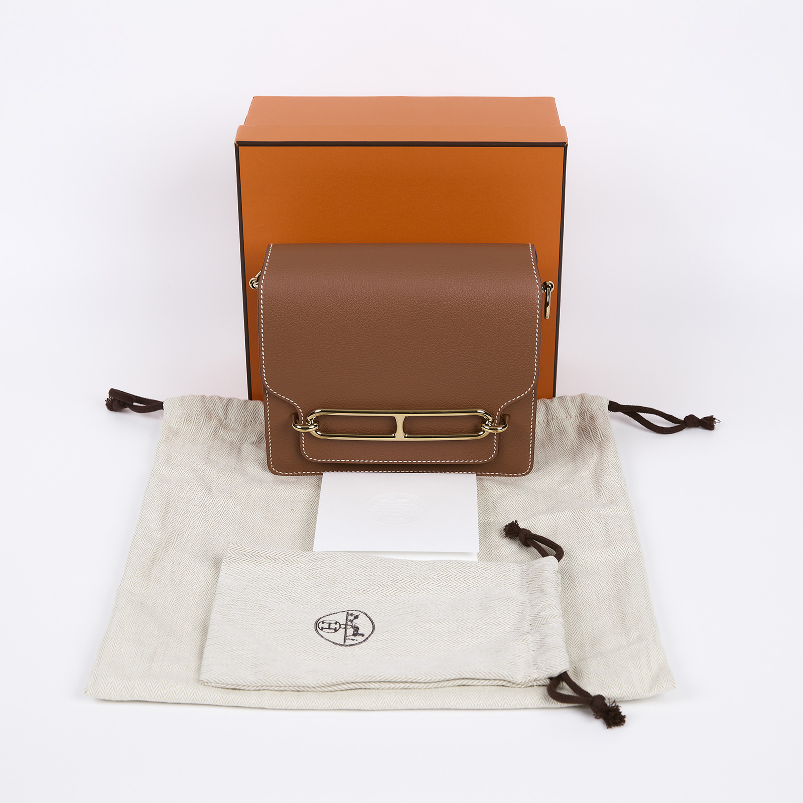 愛馬仕 Hermes Roulis 豬鼻子 斜背包 18 Mini RO18 B HA 801 FA B刻金棕金 ROULIS MINI 原廠盒子/防塵袋2