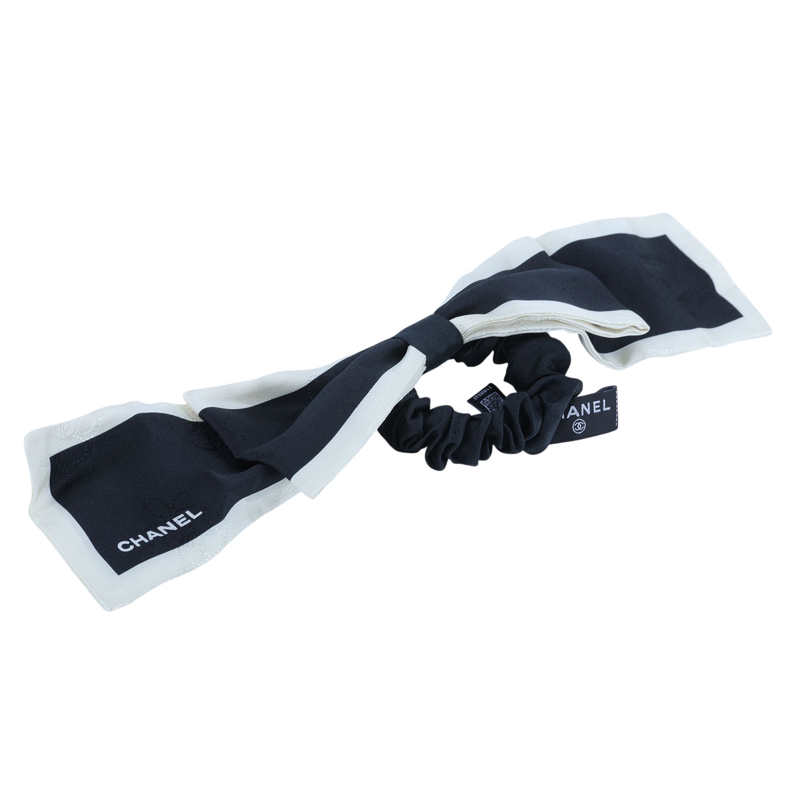 香奈兒 CHANEL 蝴蝶結髮圈 真絲 Logo 山茶花 黑色 AA7530 蝴蝶結髮圈 原廠盒子/購買證明