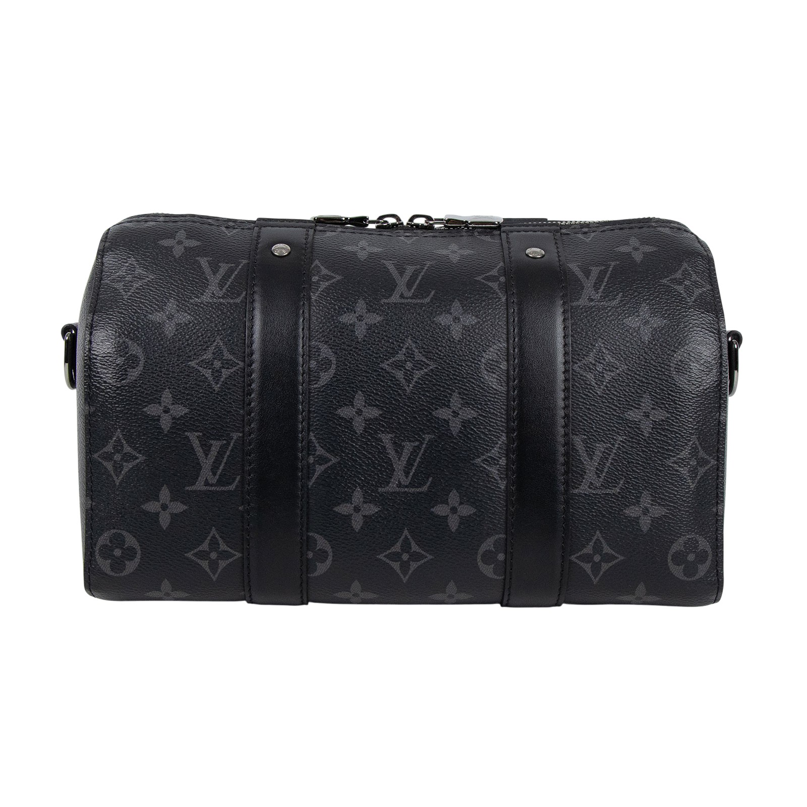 路易威登 LOUIS VUITTON City Keepall Eclipse帆布 拉鍊 斜背包 黑色 M45936 晶片款  防塵袋/背帶/吊牌