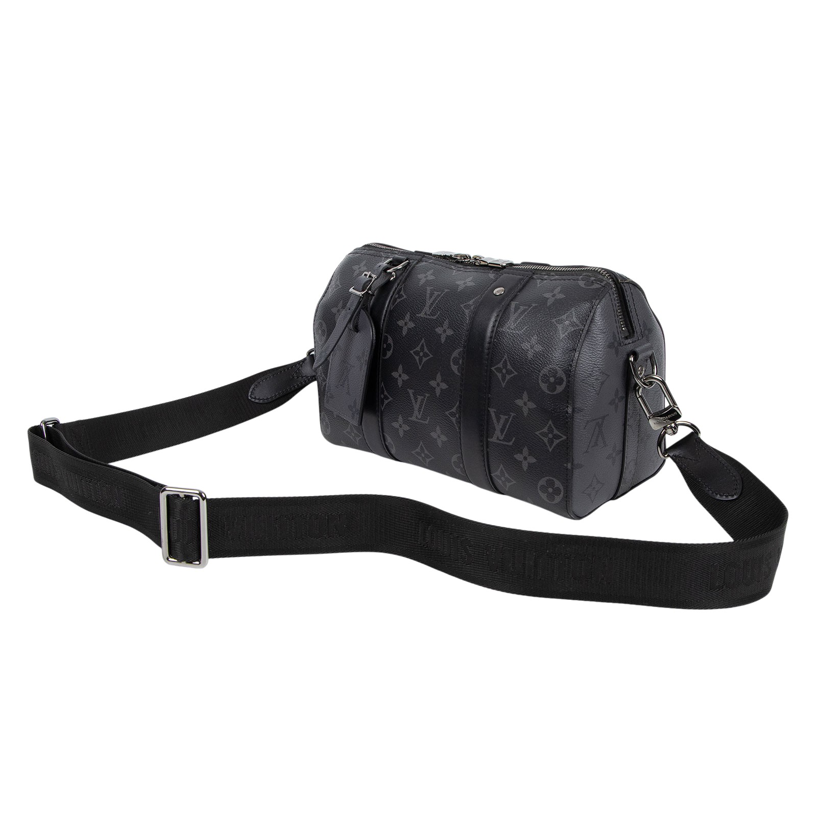 路易威登 LOUIS VUITTON City Keepall Eclipse帆布 拉鍊 斜背包 黑色 M45936 晶片款  防塵袋/背帶/吊牌