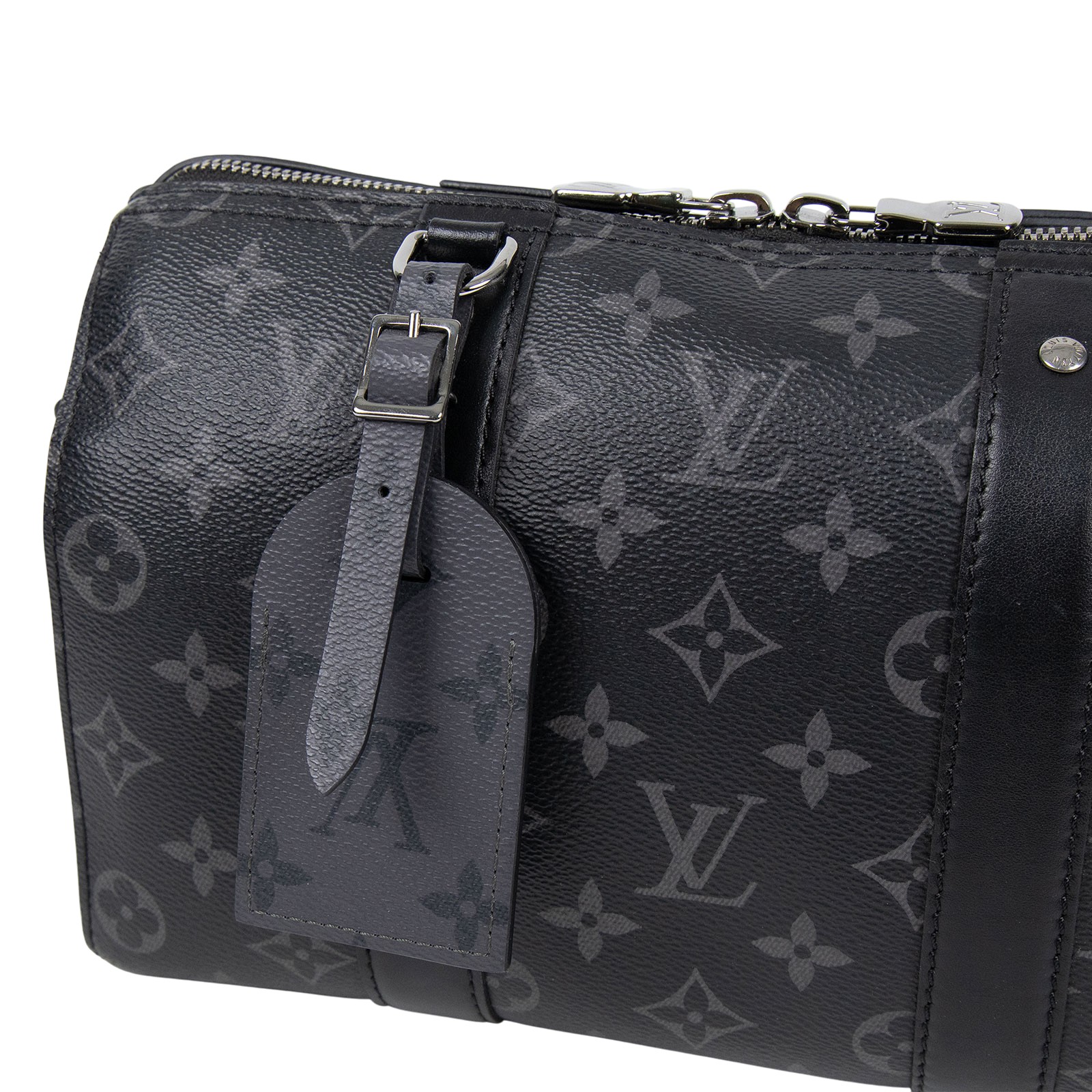 路易威登 LOUIS VUITTON City Keepall Eclipse帆布 拉鍊 斜背包 黑色 M45936 晶片款  防塵袋/背帶/吊牌