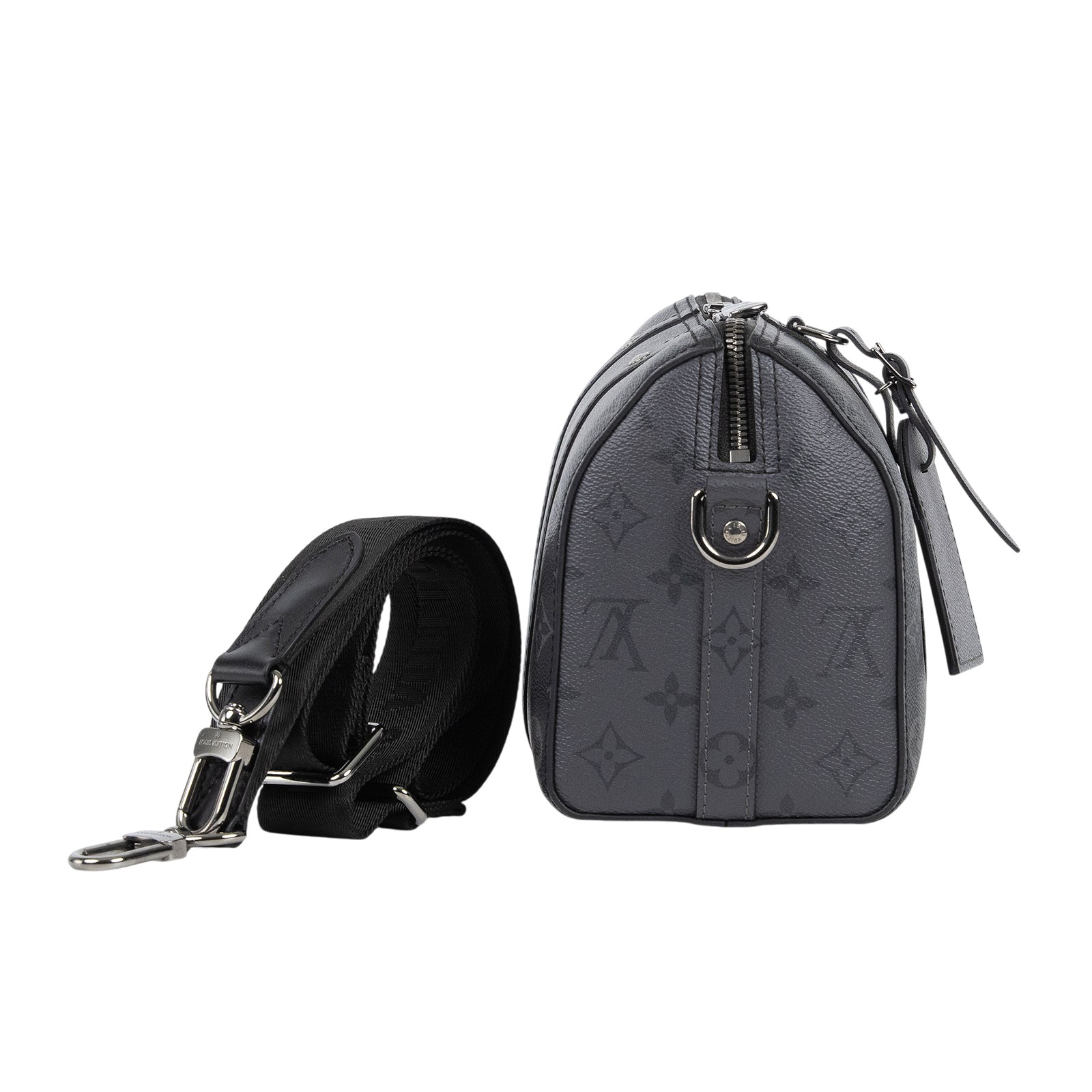 路易威登 LOUIS VUITTON City Keepall Eclipse帆布 拉鍊 斜背包 黑色 M45936 晶片款  防塵袋/背帶/吊牌