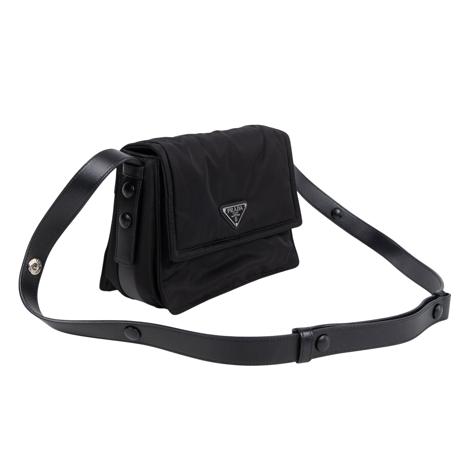 普拉達 PRADA Re-Nylon 小號 夾棉 肩背袋 1BD313_RDLN 黑尼龍郵差方包 防塵袋/背帶/保證卡