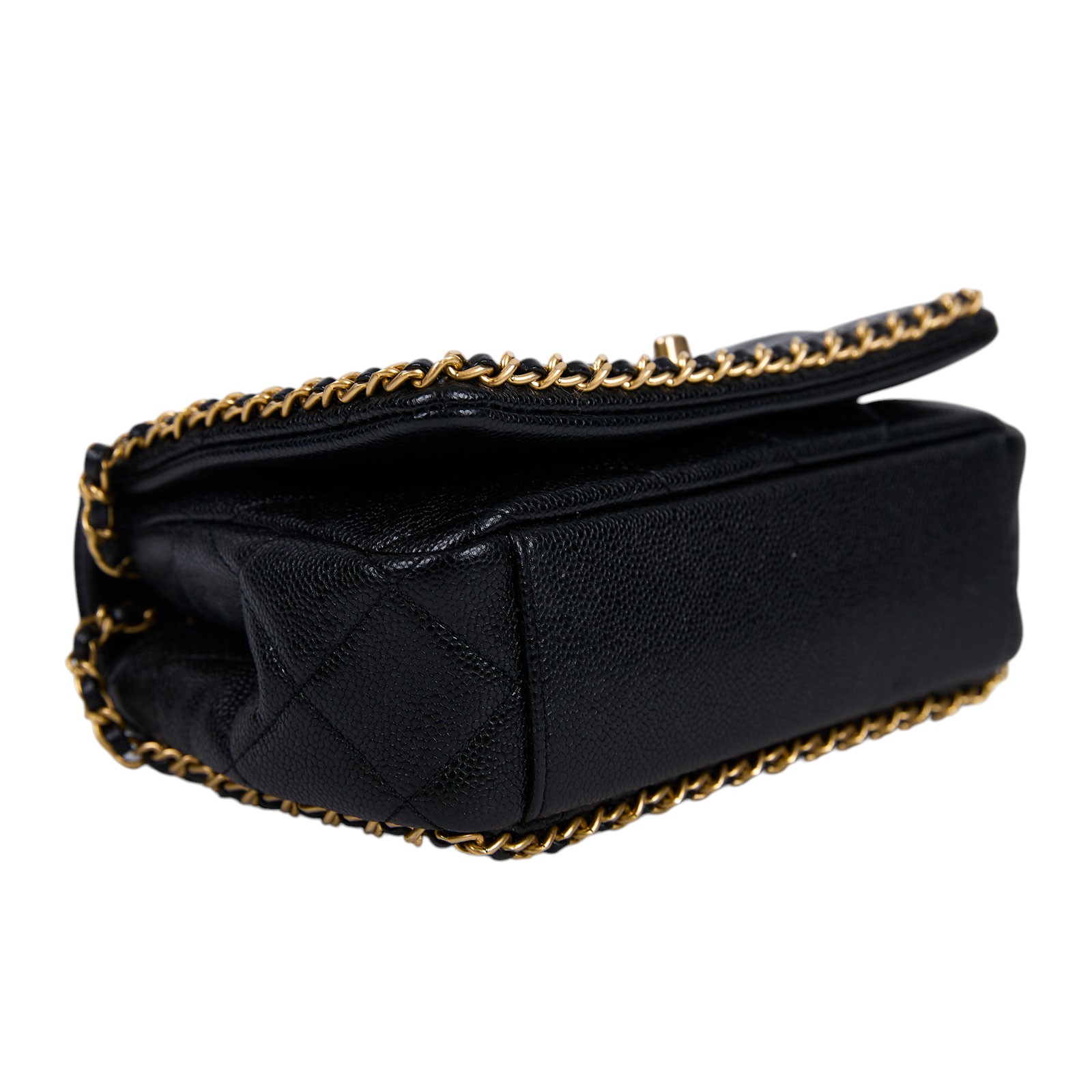 香奈兒 CHANEL 金幣  斜背 肩背口蓋包 AS3467 晶片款 黑金荔枝牛皮穿鍊鑲邊肩背包 原廠盒子/防塵袋