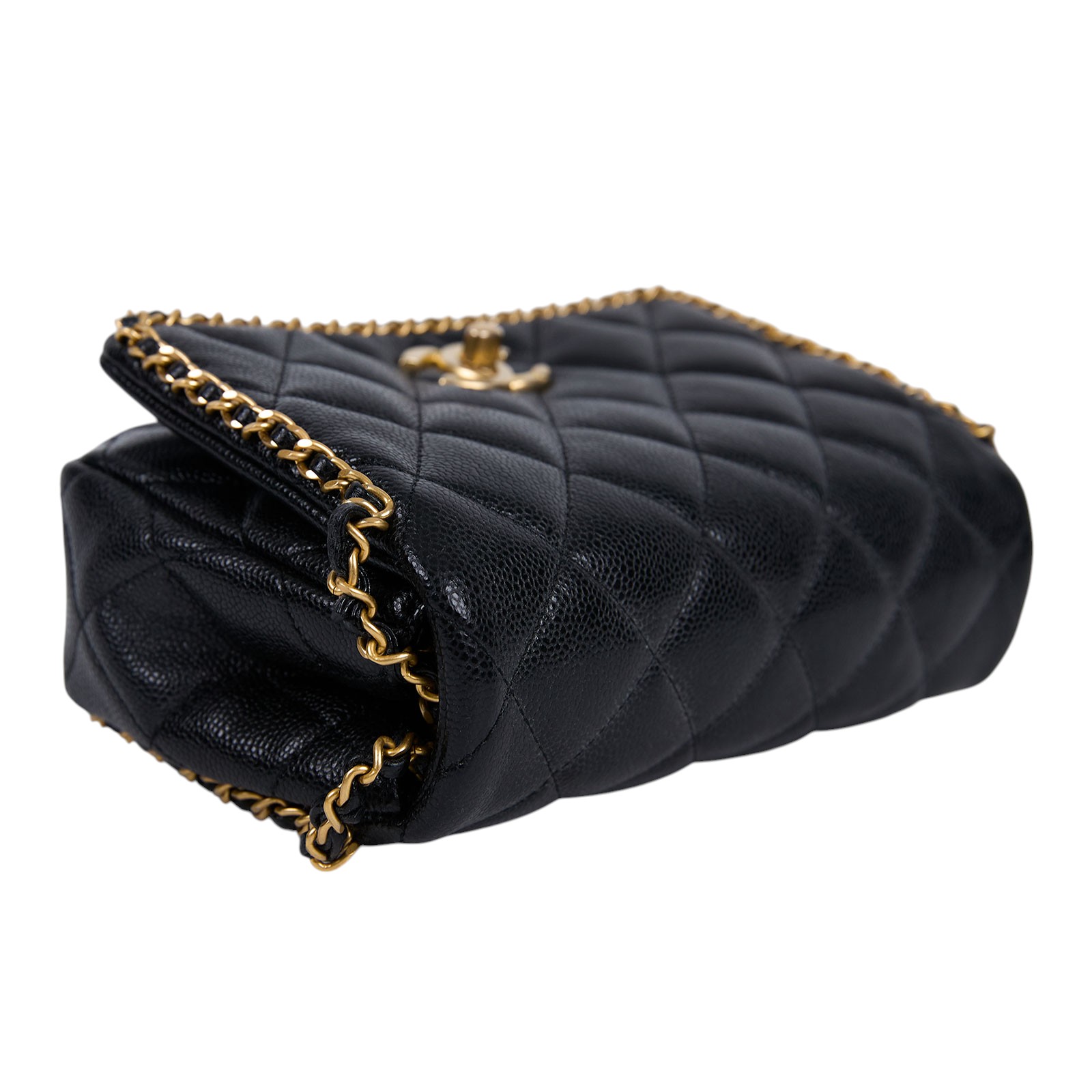 香奈兒 CHANEL 金幣  斜背 肩背口蓋包 AS3467 晶片款 黑金荔枝牛皮穿鍊鑲邊肩背包 原廠盒子/防塵袋