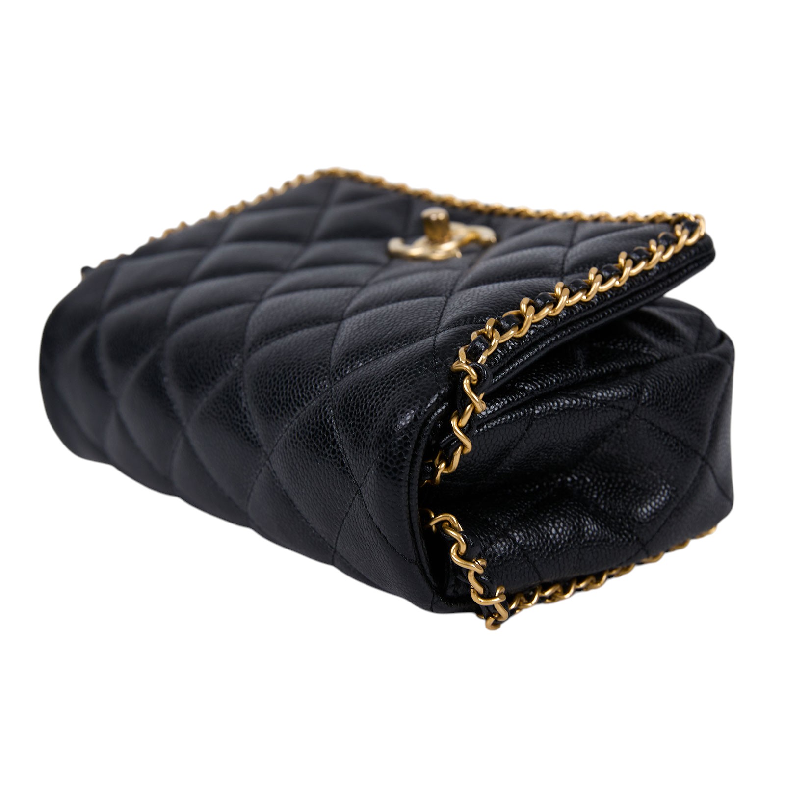 香奈兒 CHANEL 金幣  斜背 肩背口蓋包 AS3467 晶片款 黑金荔枝牛皮穿鍊鑲邊肩背包 原廠盒子/防塵袋