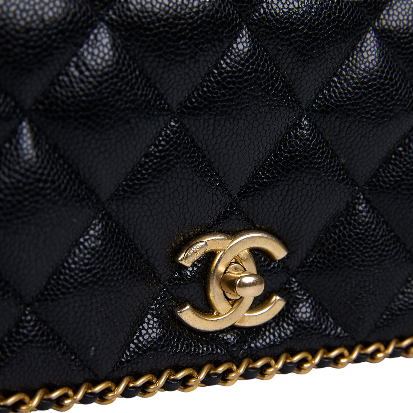 香奈兒 CHANEL 金幣  斜背 肩背口蓋包 AS3467 晶片款 黑金荔枝牛皮穿鍊鑲邊肩背包 原廠盒子/防塵袋