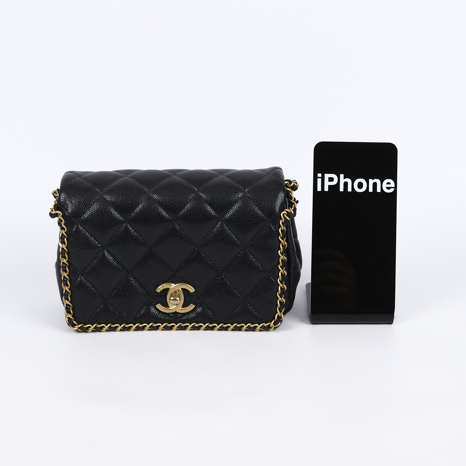 香奈兒 CHANEL 金幣  斜背 肩背口蓋包 AS3467 晶片款 黑金荔枝牛皮穿鍊鑲邊肩背包 原廠盒子/防塵袋