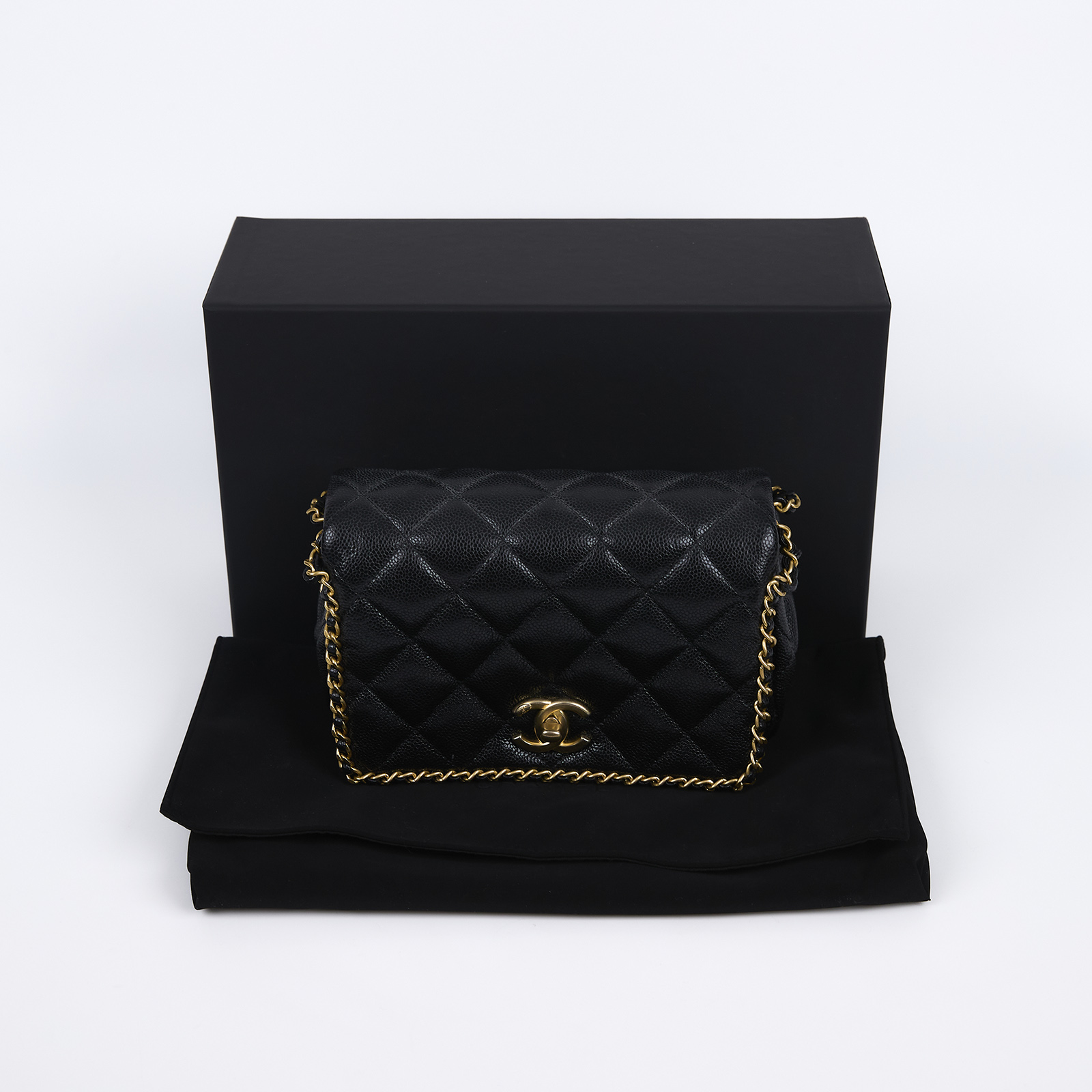 香奈兒 CHANEL 金幣  斜背 肩背口蓋包 AS3467 晶片款 黑金荔枝牛皮穿鍊鑲邊肩背包 原廠盒子/防塵袋