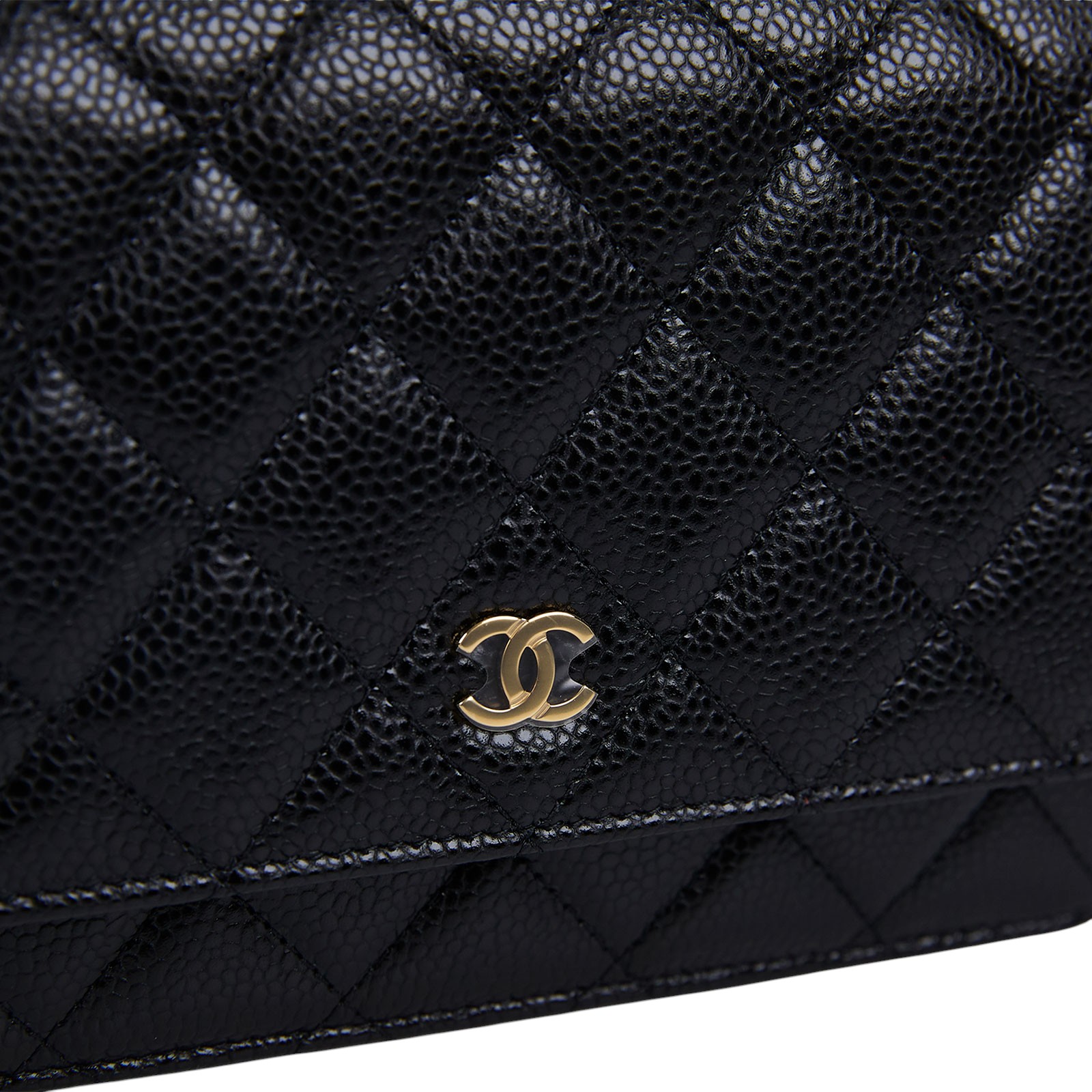 香奈兒 CHANEL 經典鏈子皮夾 菱格紋 CC LOGO AP0250 黑金荔枝牛WOC 原廠盒子/防塵袋