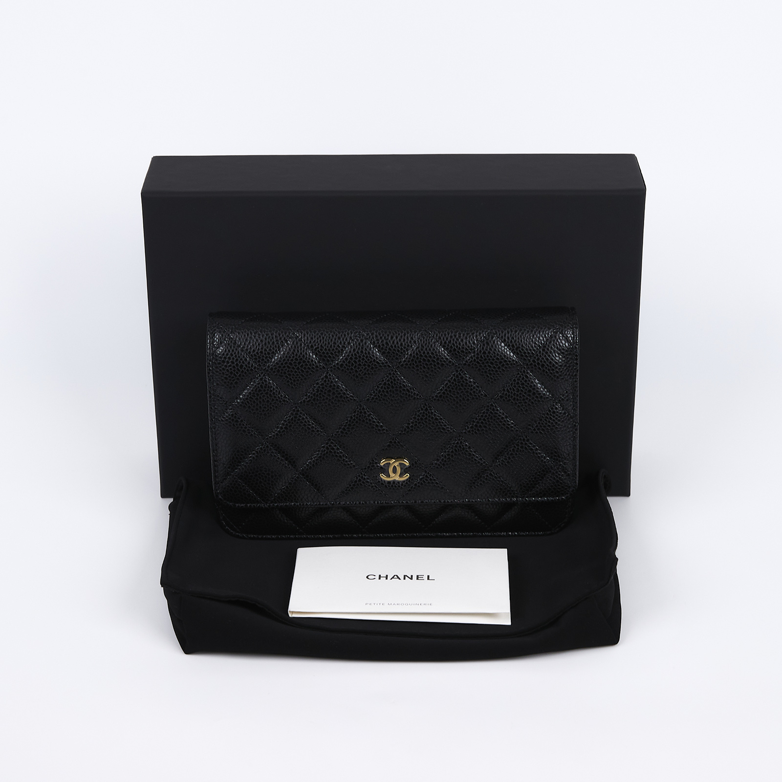 香奈兒 CHANEL 經典鏈子皮夾 菱格紋 CC LOGO AP0250 黑金荔枝牛WOC 原廠盒子/防塵袋