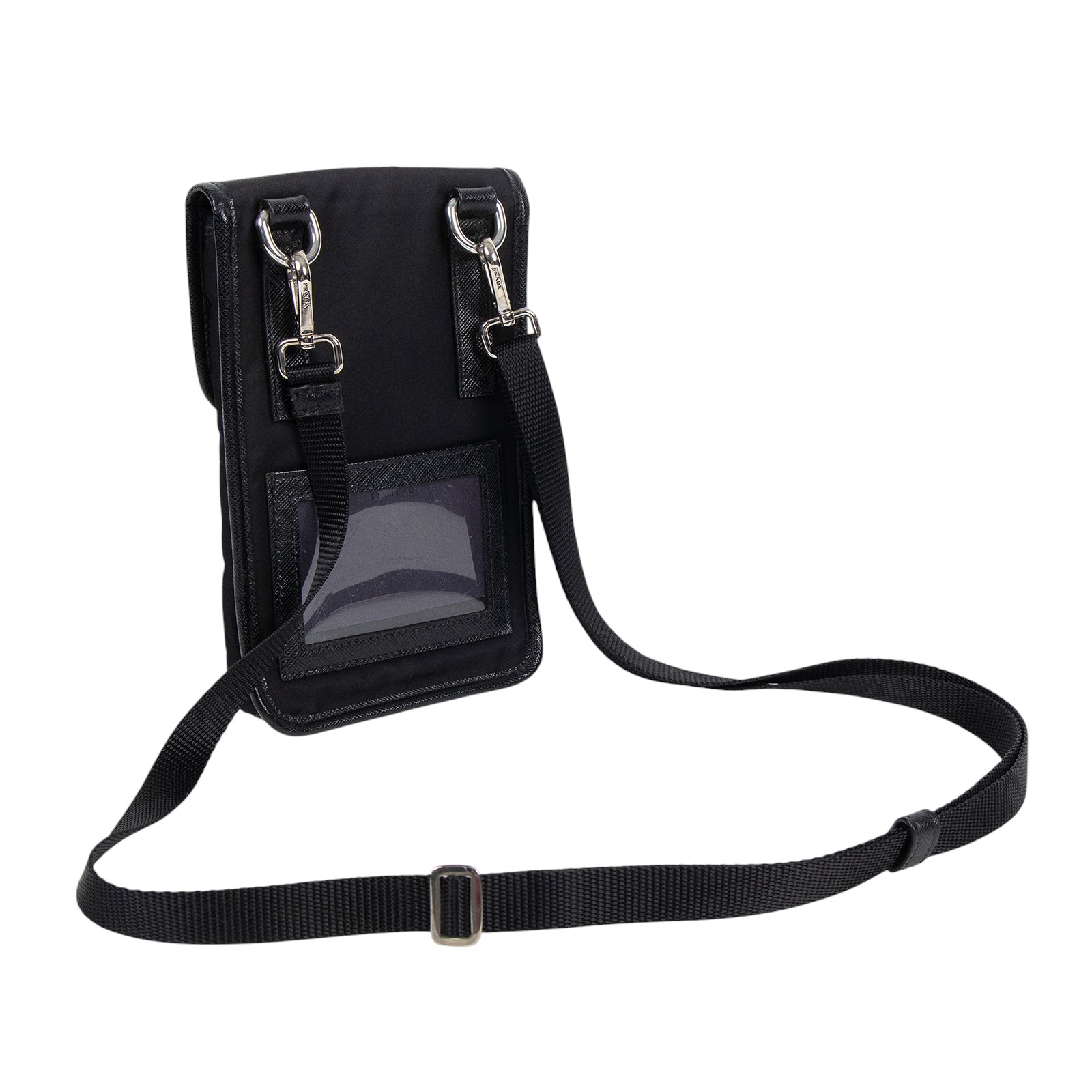 普拉達 PRADA Re-Nylon Saffiano 皮革 智慧型手機 保護套 2ZH109_2DMH 黑尼龍肩背包 原廠盒子/防塵袋