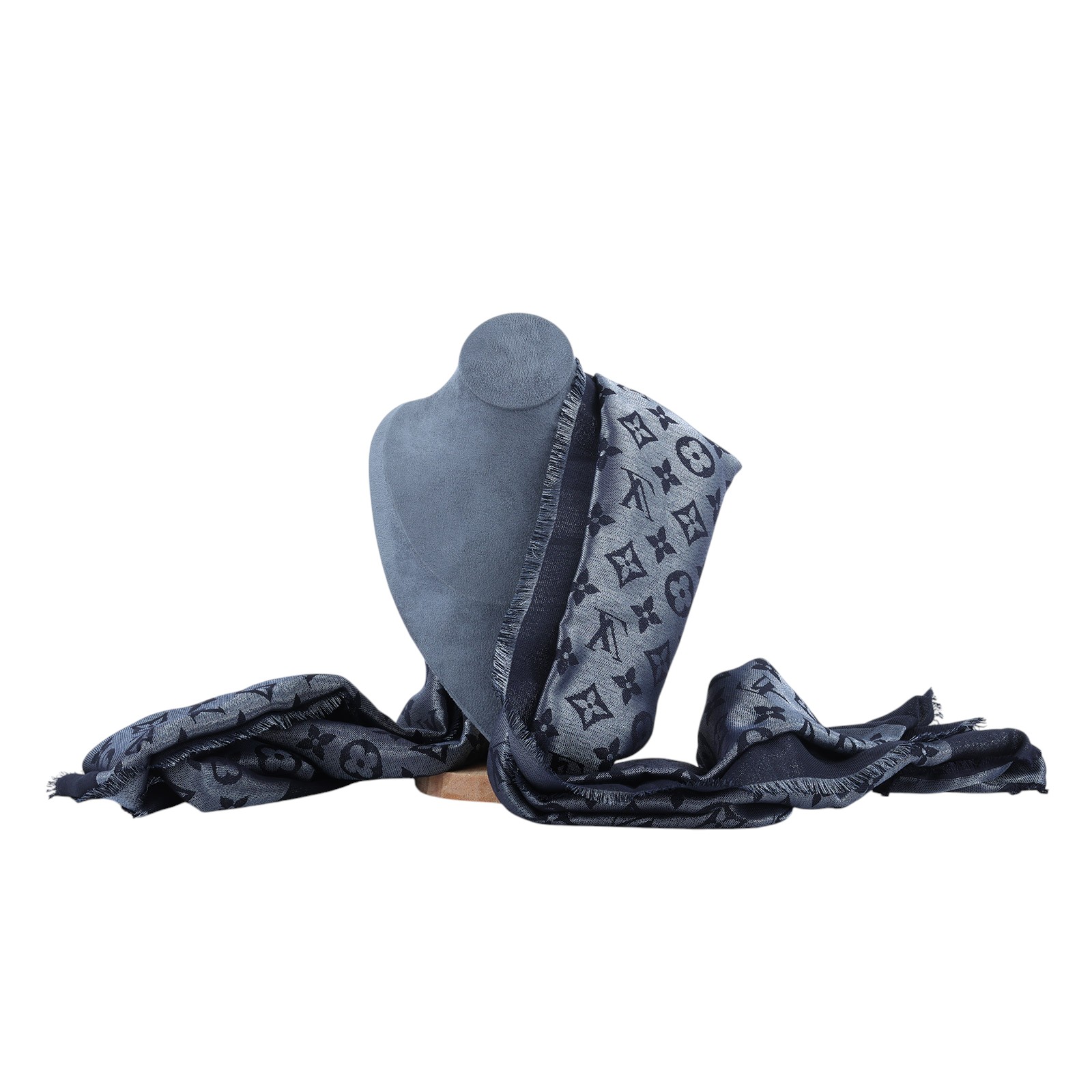 路易威登 LOUIS VUITTON Monogram Shine 披肩 黑色 M75123 黑拚灰珠光圍巾 原廠盒子