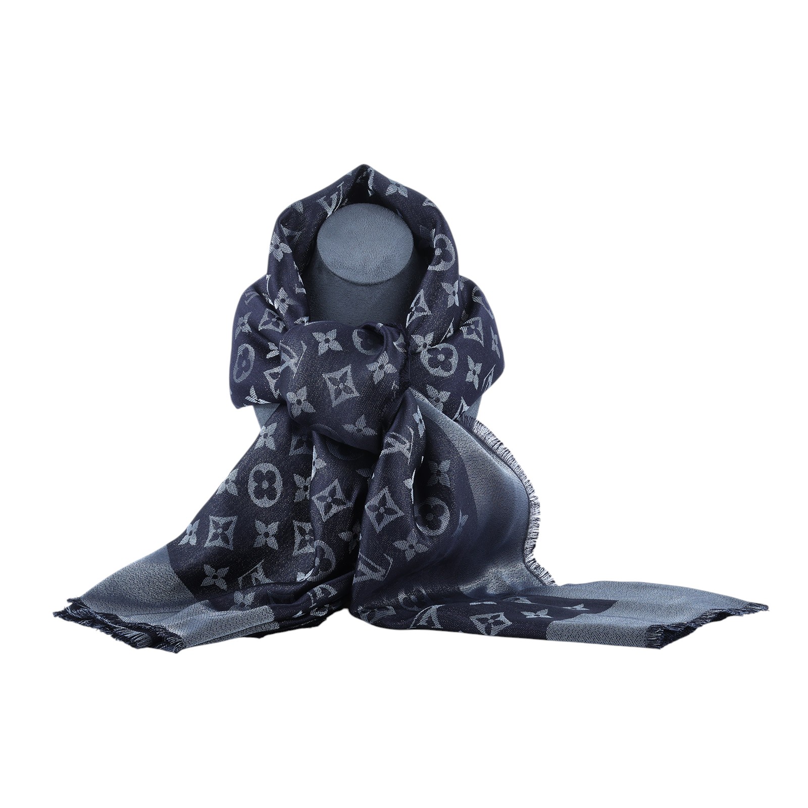 路易威登 LOUIS VUITTON Monogram Shine 披肩 黑色 M75123 黑拚灰珠光圍巾 原廠盒子