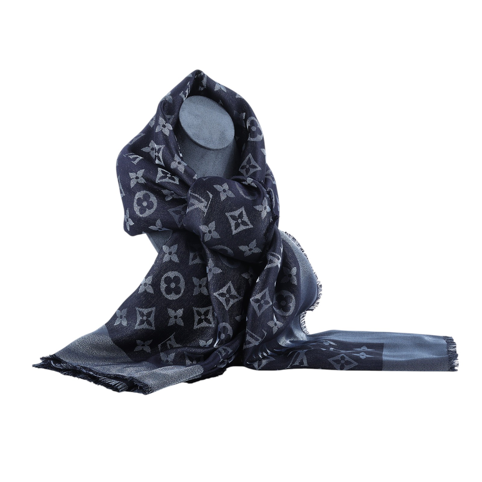 路易威登 LOUIS VUITTON Monogram Shine 披肩 黑色 M75123 黑拚灰珠光圍巾 原廠盒子