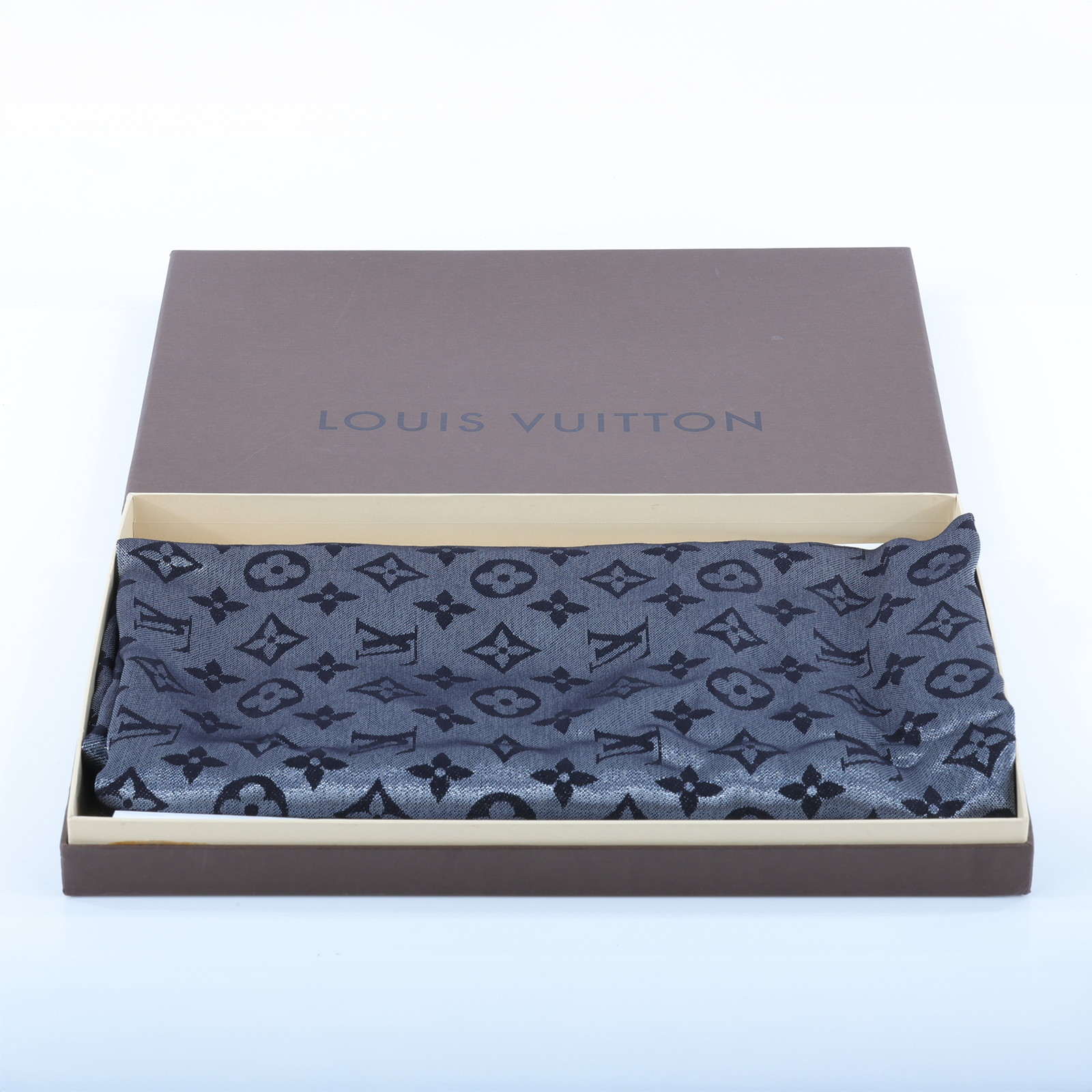 路易威登 LOUIS VUITTON Monogram Shine 披肩 黑色 M75123 黑拚灰珠光圍巾 原廠盒子
