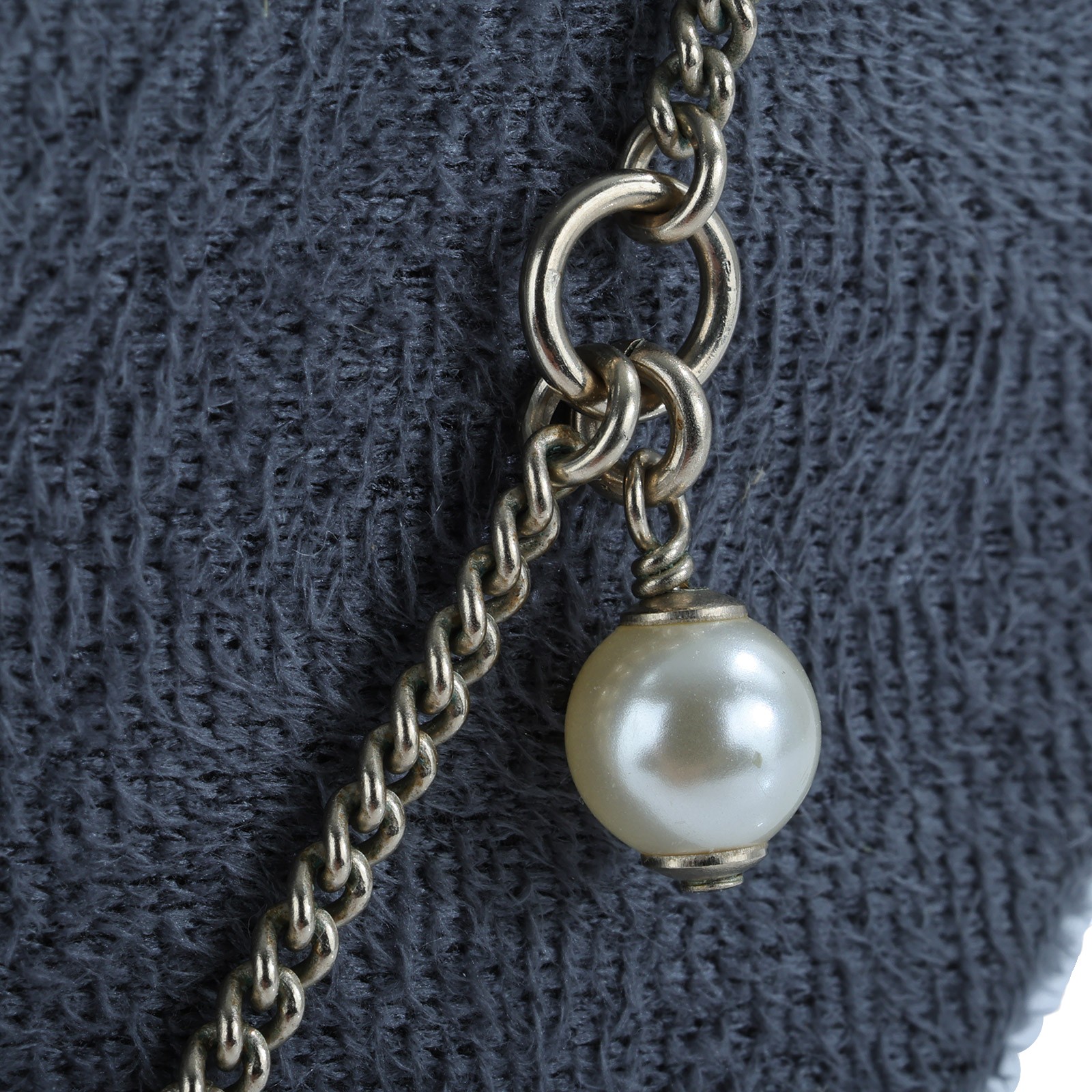 香奈兒 CHANEL 雙C 水鑽 珍珠 項鍊 銀色 C18B 水鑽珍珠項鍊 無附屬品