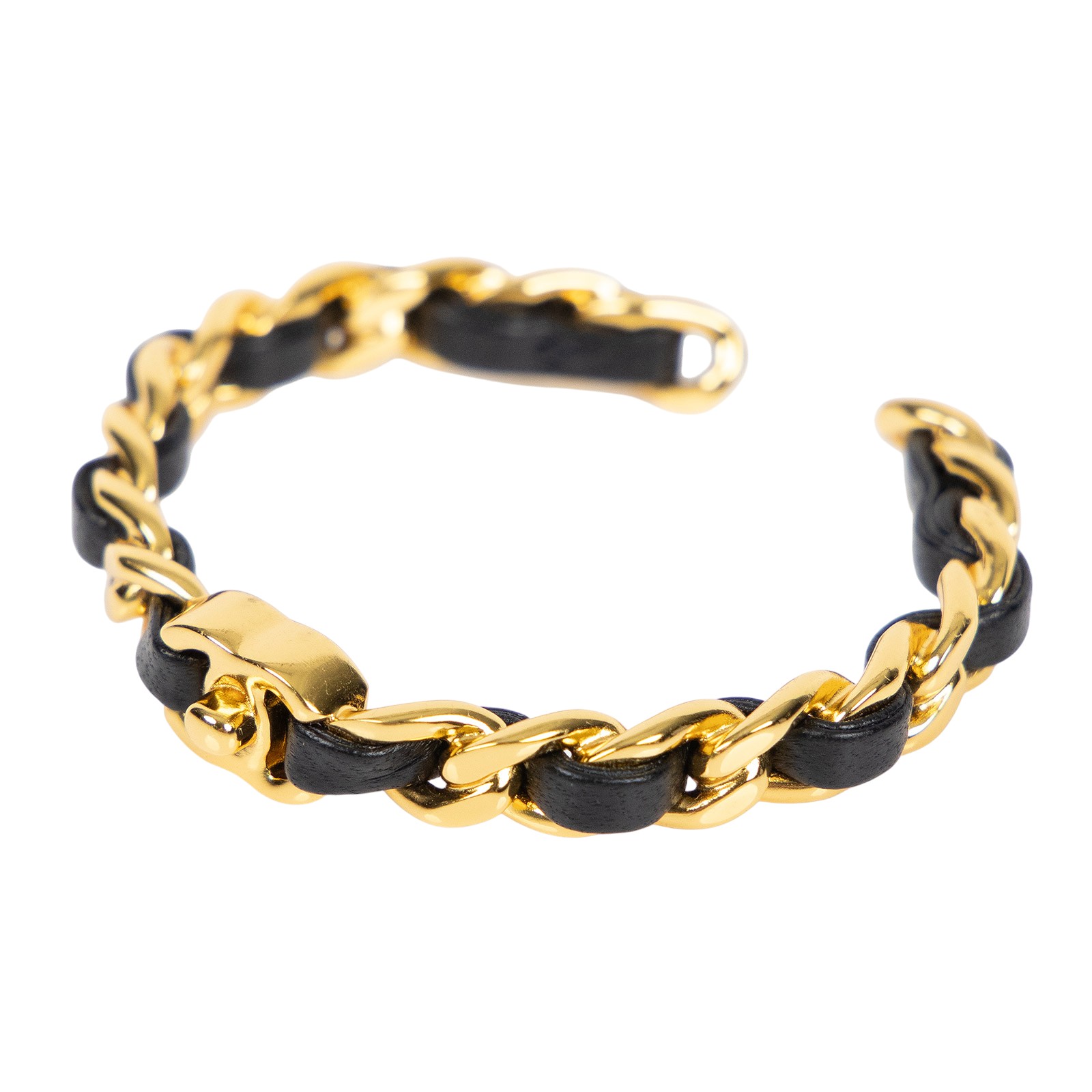 香奈兒 CHANEL 皮穿鍊 硬 手環 黑色 金色 G20A 黑金皮穿鍊硬手環 2 原廠盒子/防塵袋