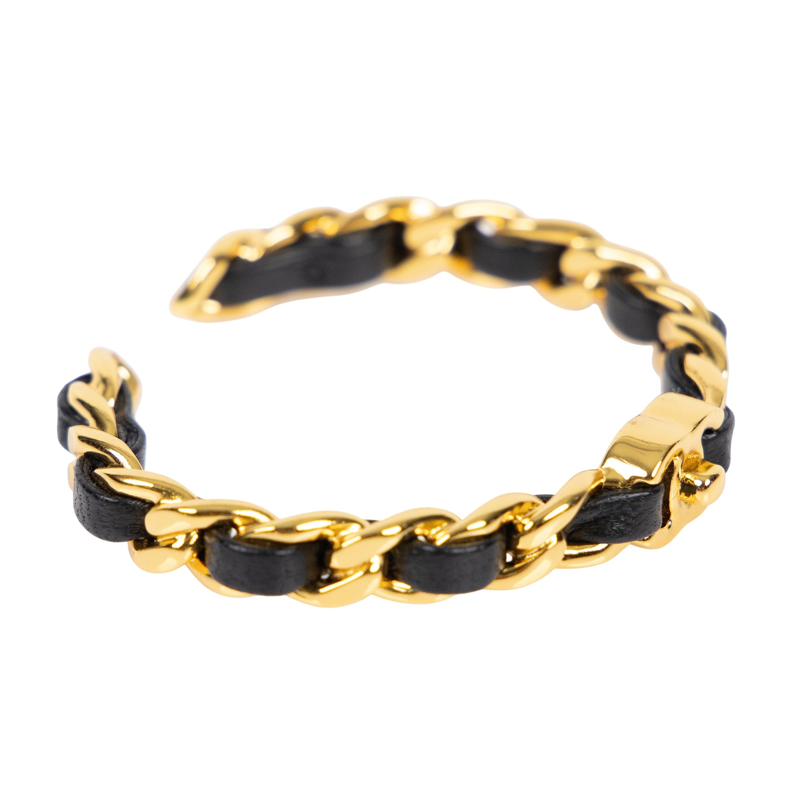 香奈兒 CHANEL 皮穿鍊 硬 手環 黑色 金色 G20A 黑金皮穿鍊硬手環 2 原廠盒子/防塵袋