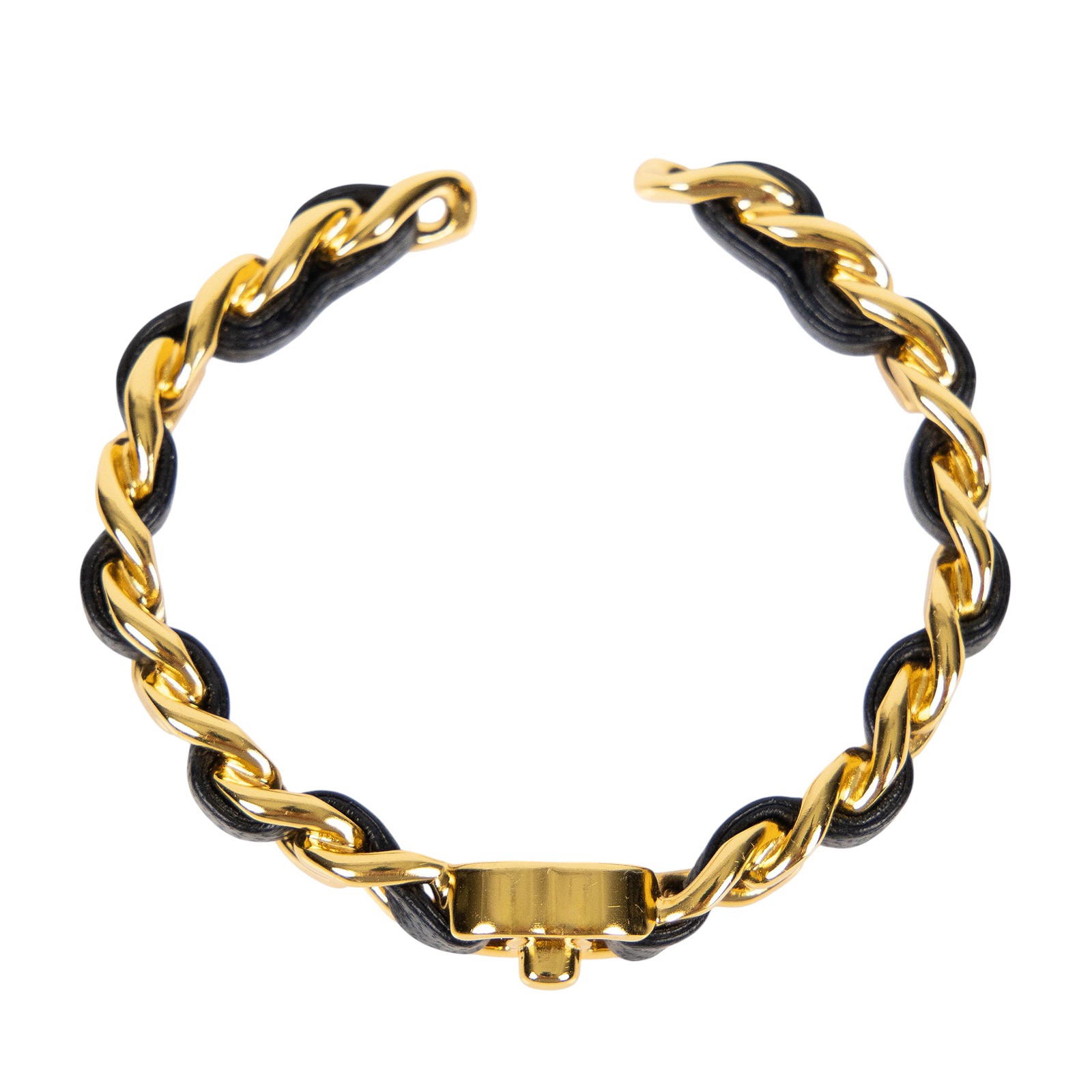 香奈兒 CHANEL 皮穿鍊 硬 手環 黑色 金色 G20A 黑金皮穿鍊硬手環 2 原廠盒子/防塵袋