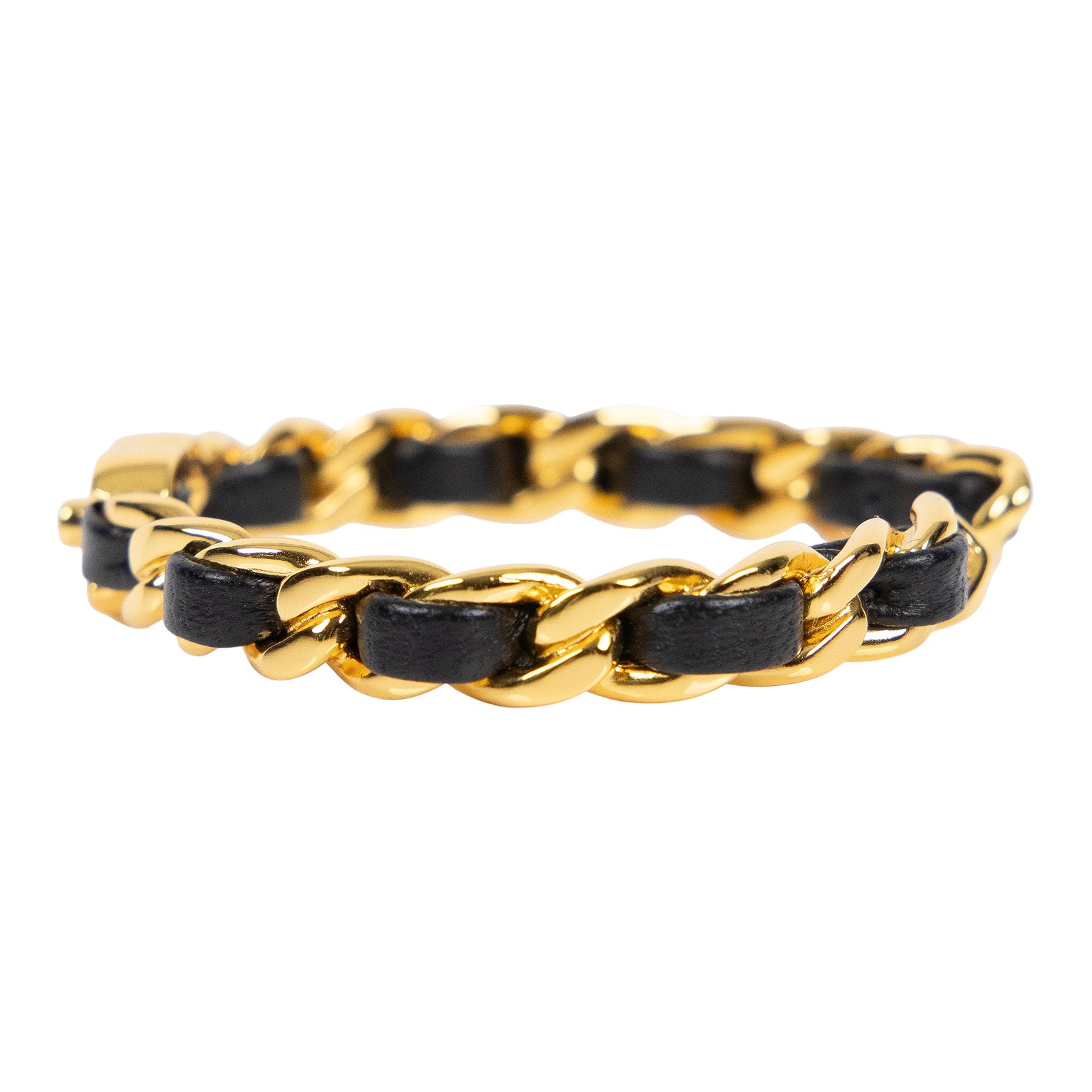 香奈兒 CHANEL 皮穿鍊 硬 手環 黑色 金色 G20A 黑金皮穿鍊硬手環 2 原廠盒子/防塵袋