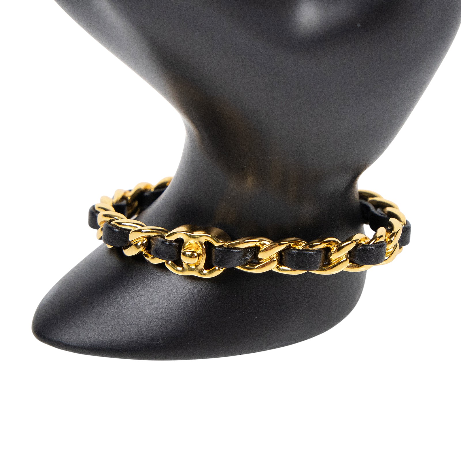 香奈兒 CHANEL 皮穿鍊 硬 手環 黑色 金色 G20A 黑金皮穿鍊硬手環 2 原廠盒子/防塵袋