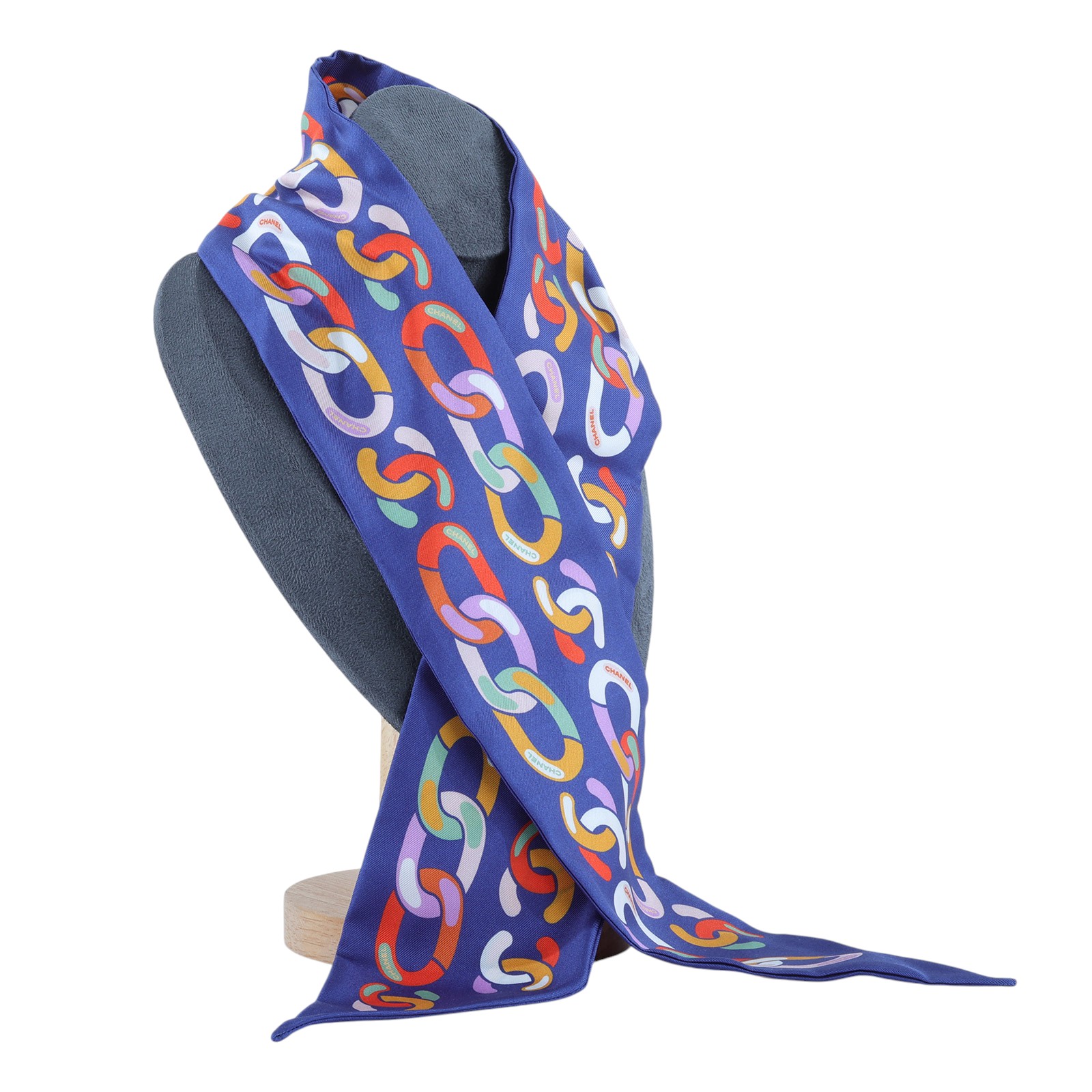香奈兒 CHANEL 絲巾  藍鎖鏈TWILLY 原廠盒子