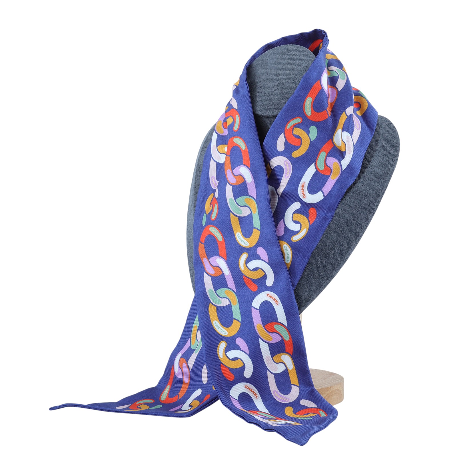 香奈兒 CHANEL 絲巾  藍鎖鏈TWILLY 原廠盒子