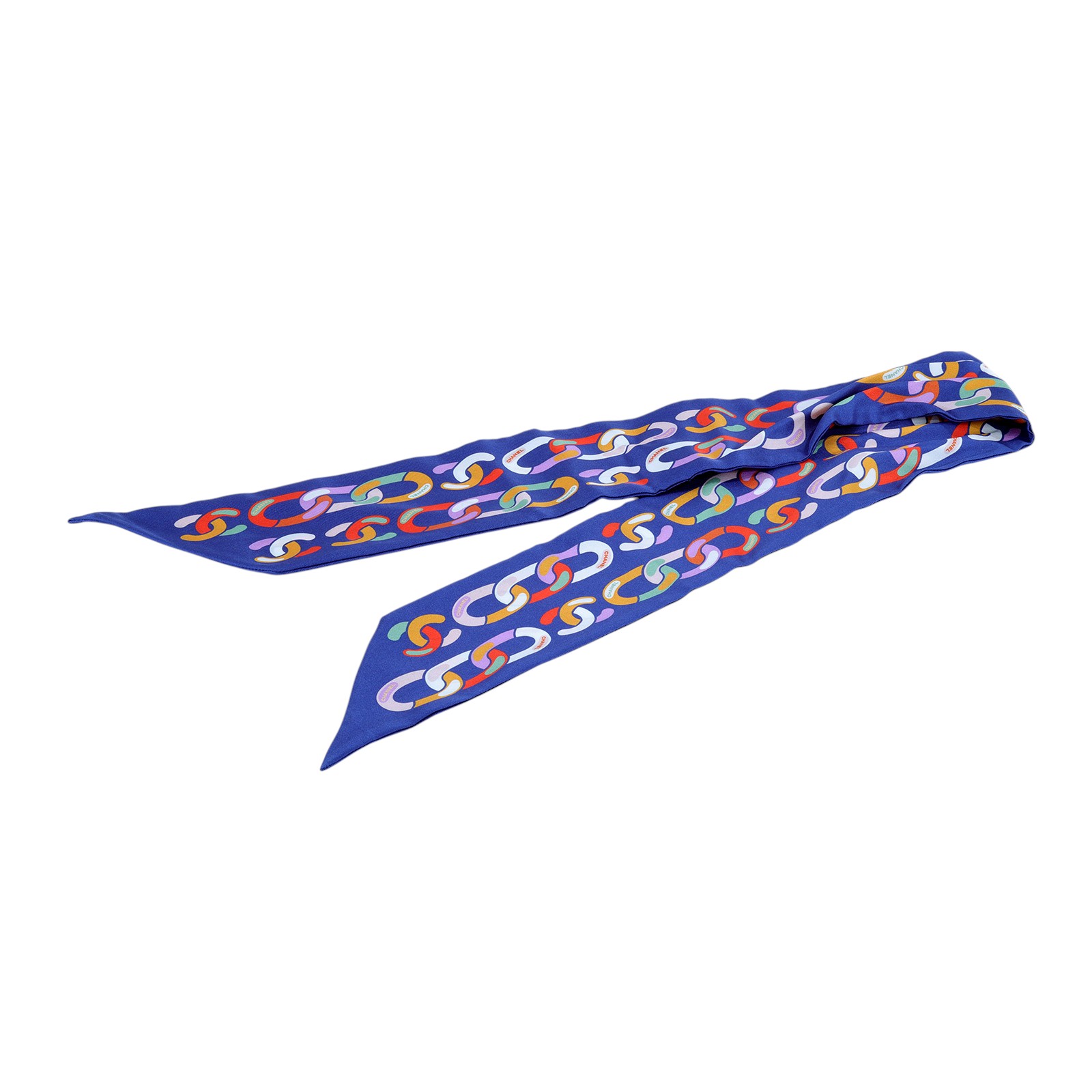 香奈兒 CHANEL 絲巾  藍鎖鏈TWILLY 原廠盒子