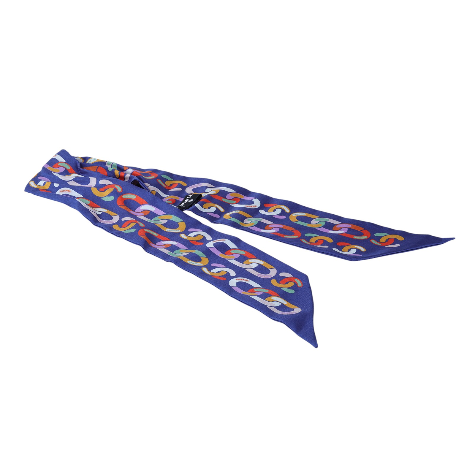 香奈兒 CHANEL 絲巾  藍鎖鏈TWILLY 原廠盒子