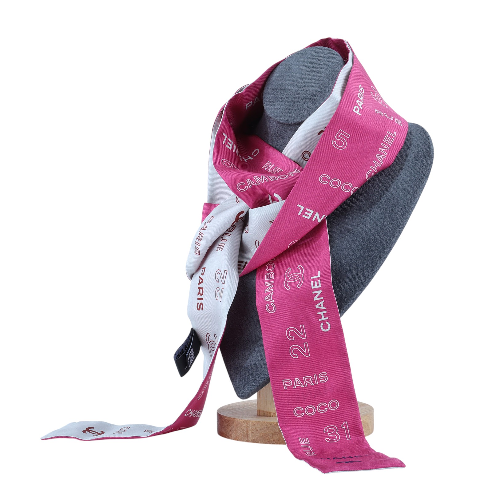 香奈兒 CHANEL Twilly 粉 細版 絲巾 髮帶 CHB070119 粉白TWILLY 原廠盒子