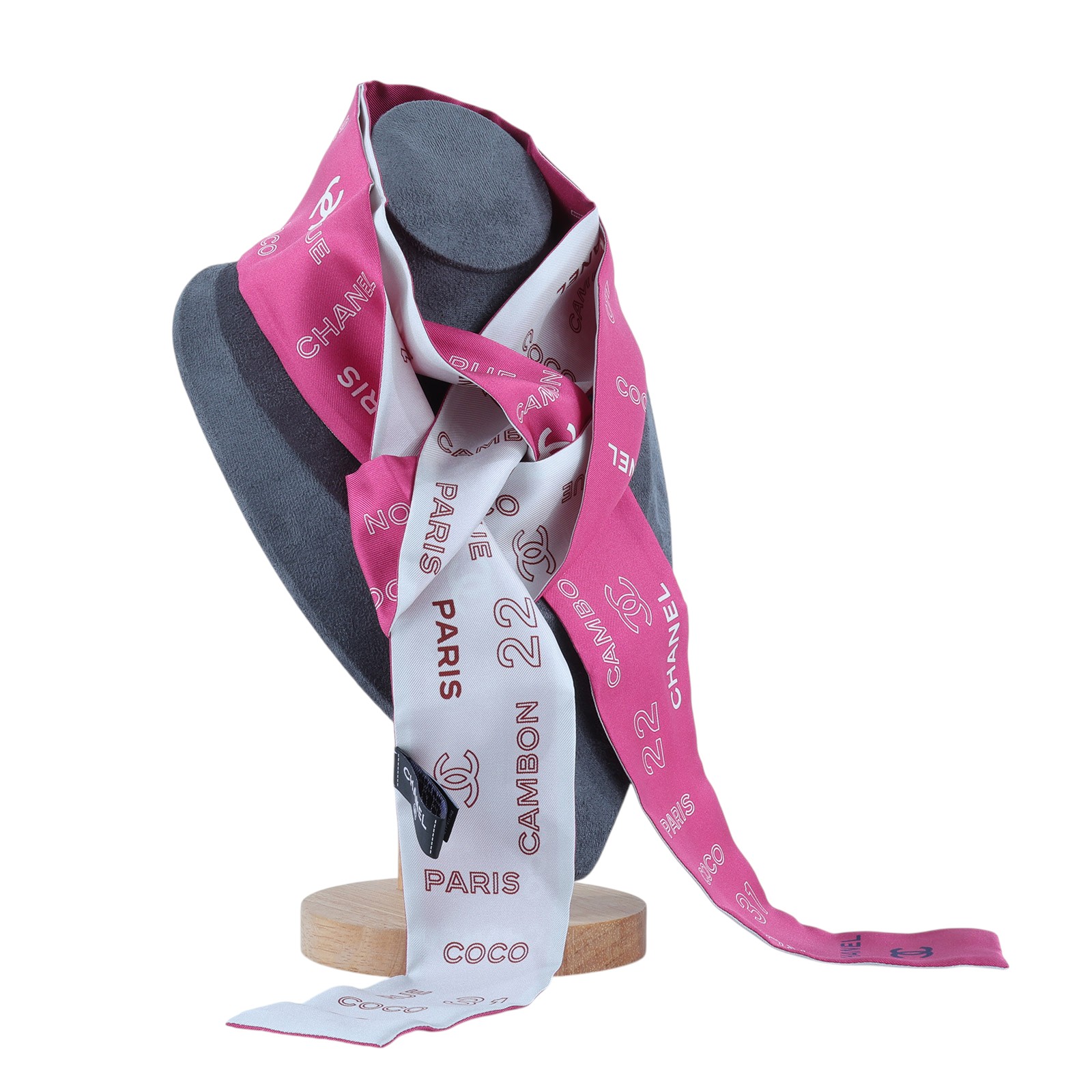 香奈兒 CHANEL Twilly 粉 細版 絲巾 髮帶 CHB070119 粉白TWILLY 原廠盒子