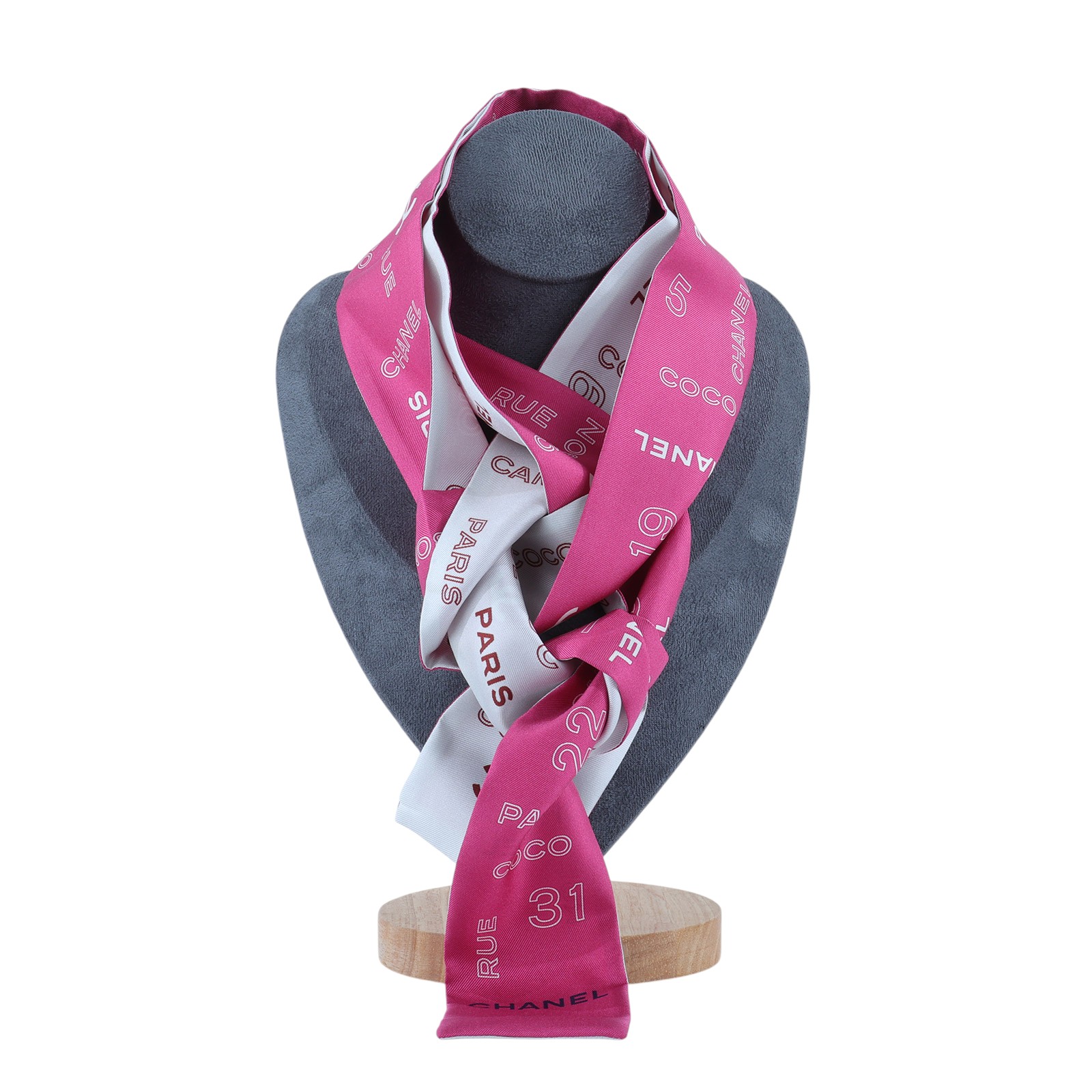 香奈兒 CHANEL Twilly 粉 細版 絲巾 髮帶 CHB070119 粉白TWILLY 原廠盒子