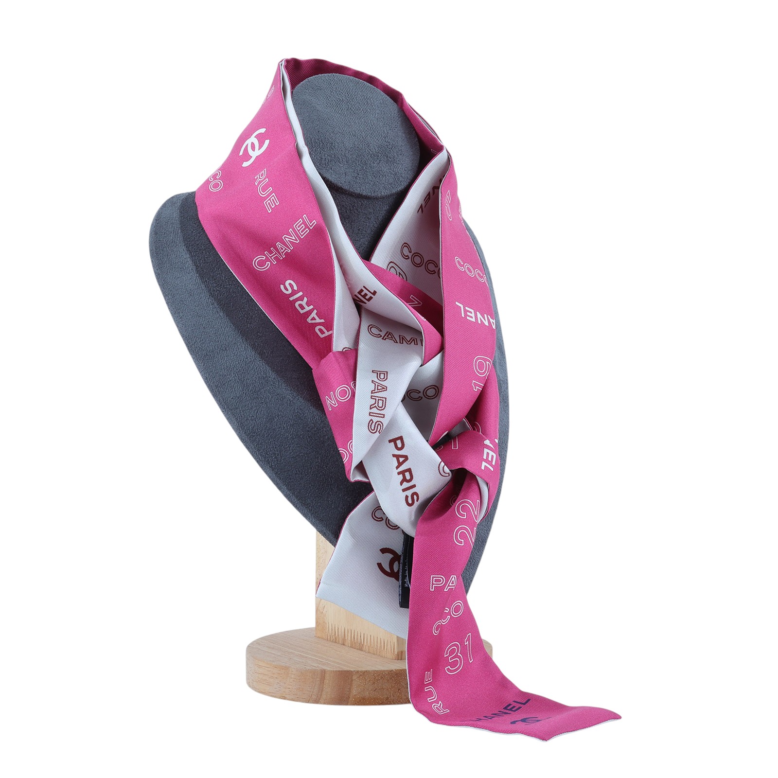 香奈兒 CHANEL Twilly 粉 細版 絲巾 髮帶 CHB070119 粉白TWILLY 原廠盒子