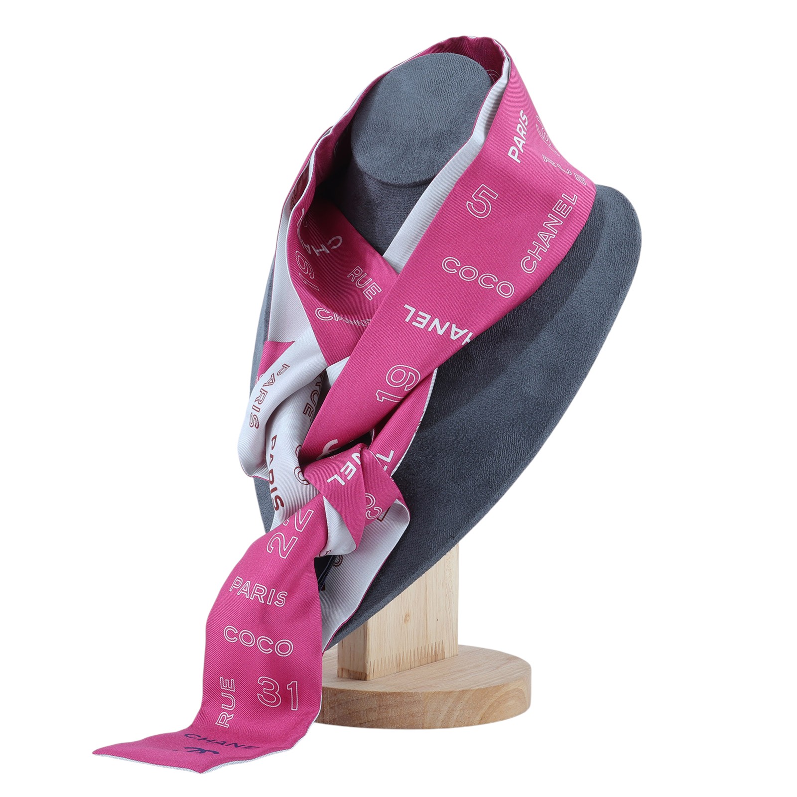 香奈兒 CHANEL Twilly 粉 細版 絲巾 髮帶 CHB070119 粉白TWILLY 原廠盒子