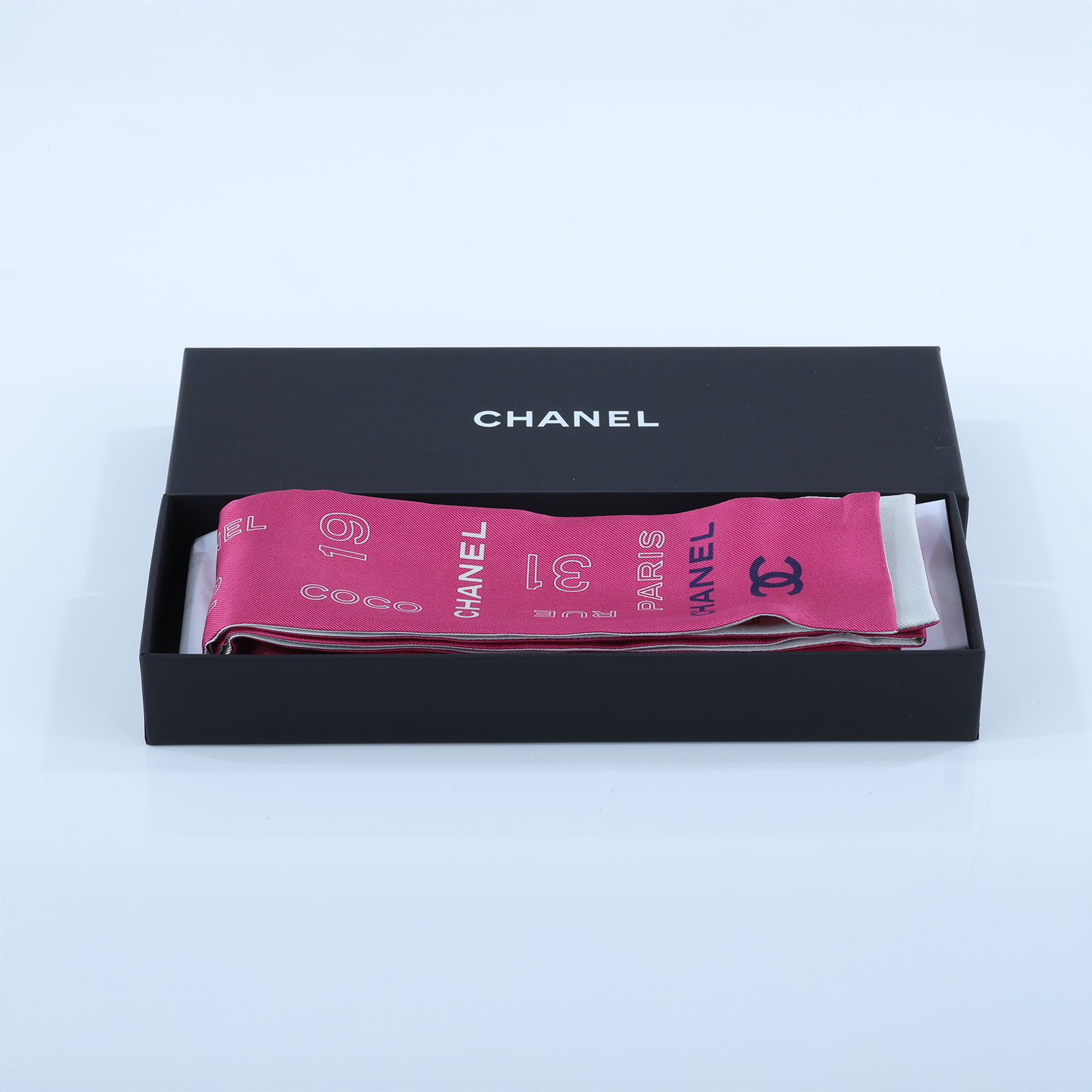 香奈兒 CHANEL Twilly 粉 細版 絲巾 髮帶 CHB070119 粉白TWILLY 原廠盒子