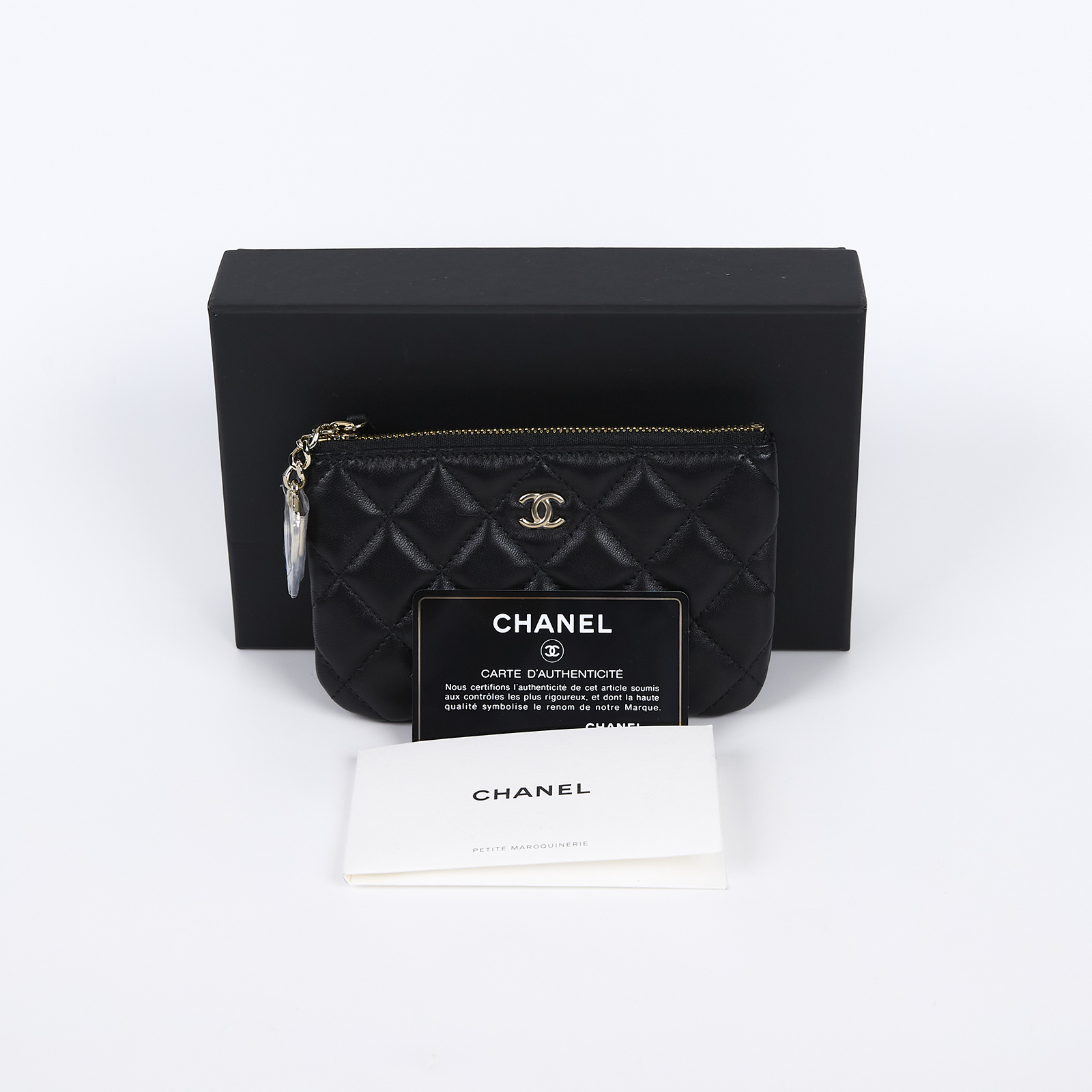 香奈兒 CHANEL 手拿包 隨身包 零錢包 小皮件  31開黑金羊拉鍊零錢包 原廠盒子/保證卡