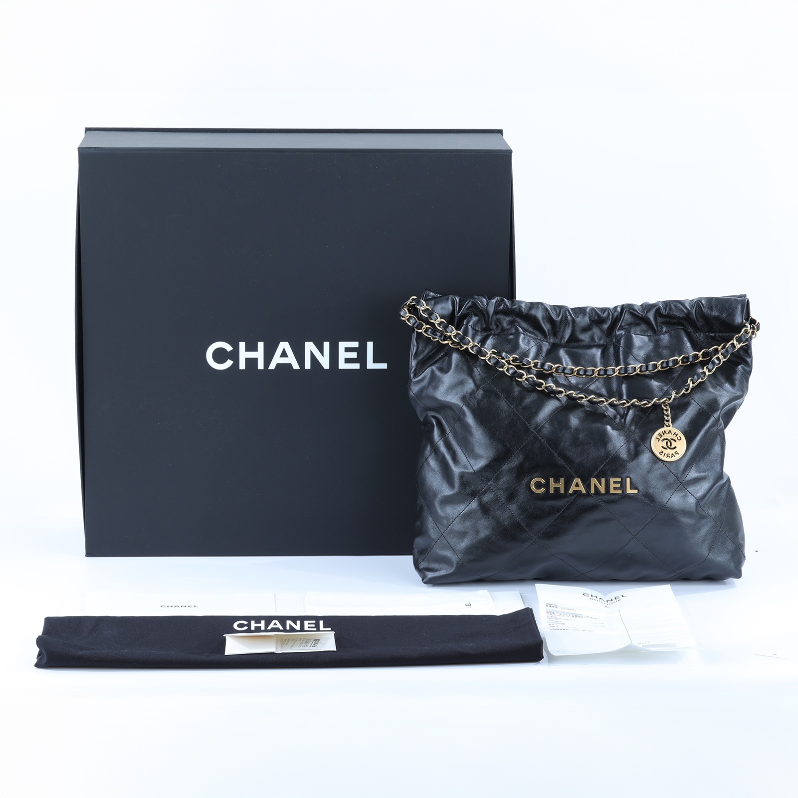 香奈兒 CHANEL 22 中型 束口包 AS3261 B08037 晶片款 黑金22BAG 中號 原廠盒子/防塵袋/購買證明/發票